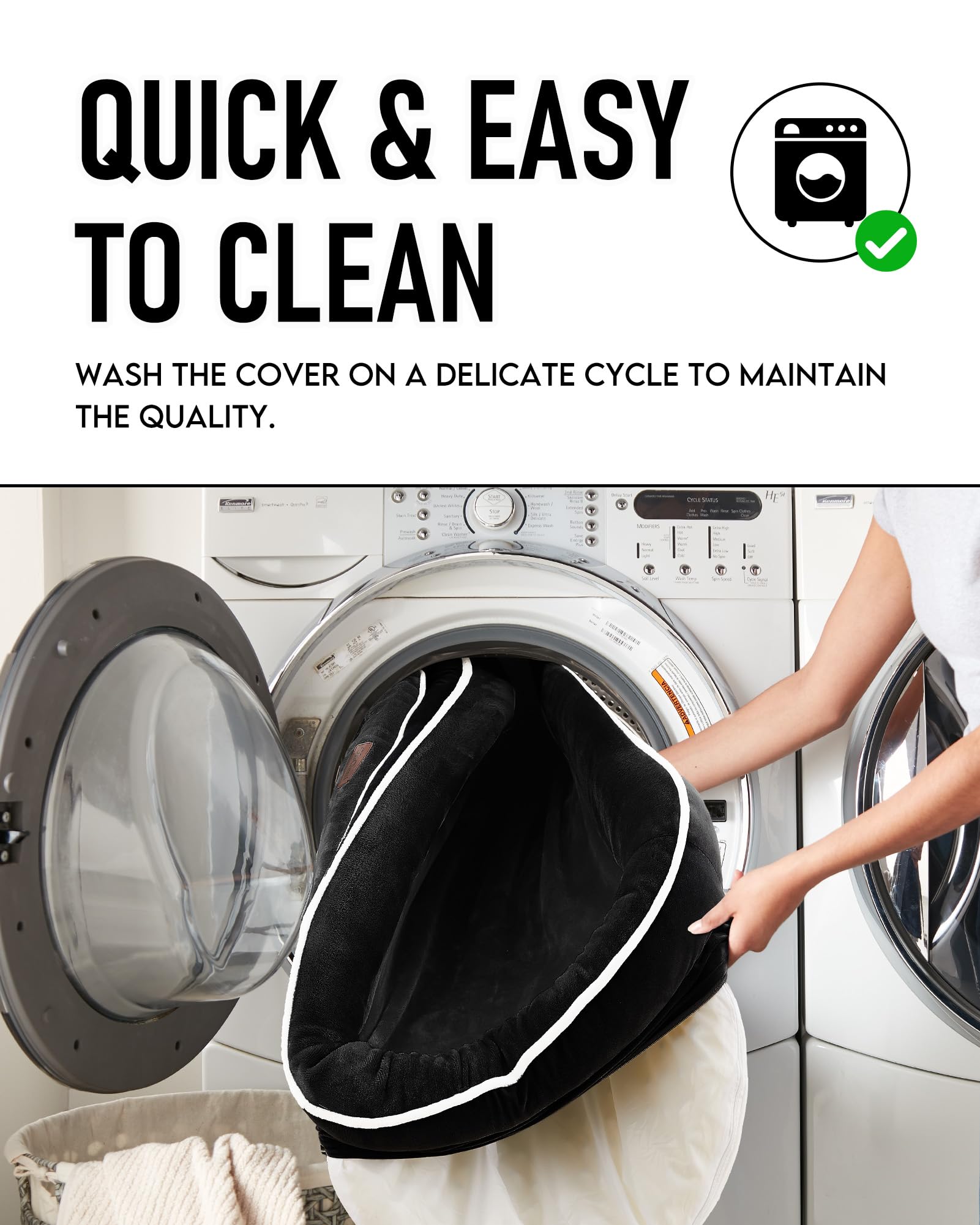 OhGeni | Orthopedic Dog Couch Bed | Large (35 x 28 x 6 Inch)| Black - aborderproducts