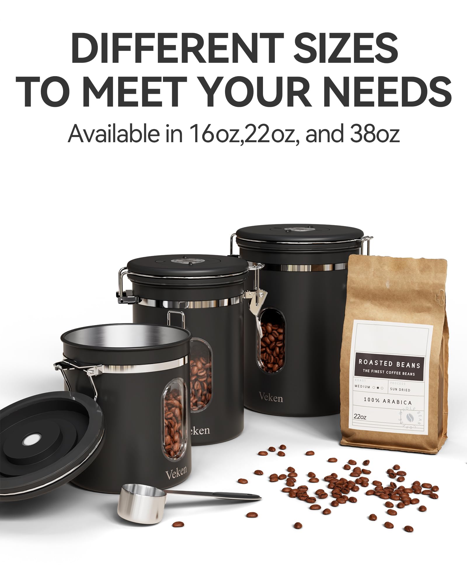 Veken Coffee Canister | 16oz | Black - aborderproducts