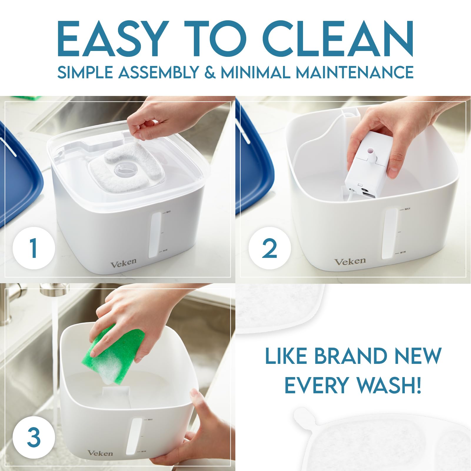 Veken 95oz/2.8L Cat Water Fountain | Blue - aborderproducts