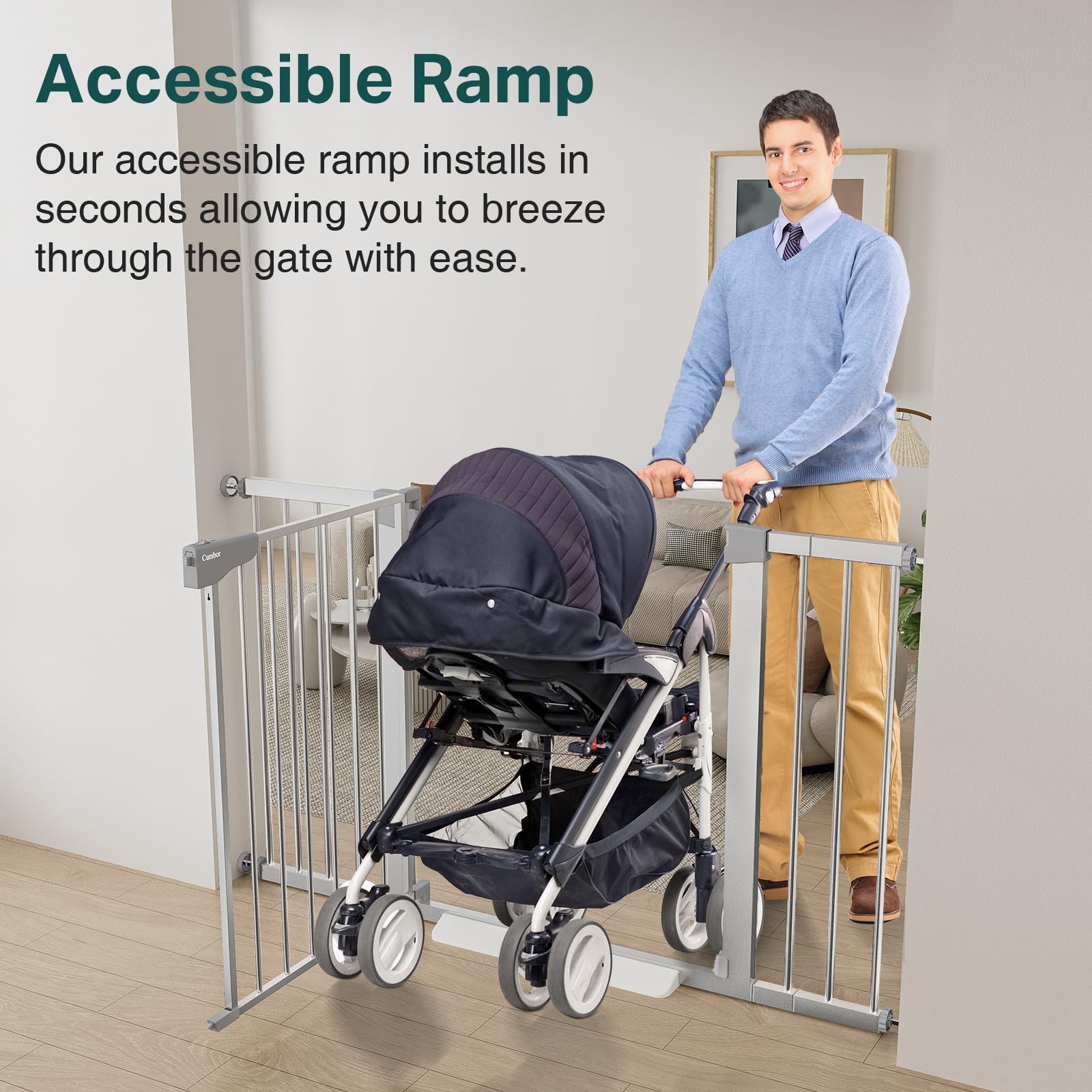 Cumbor | 29.7"-51.5" x 30.5" | Baby Gate Extra Wide | Silver - aborderproducts