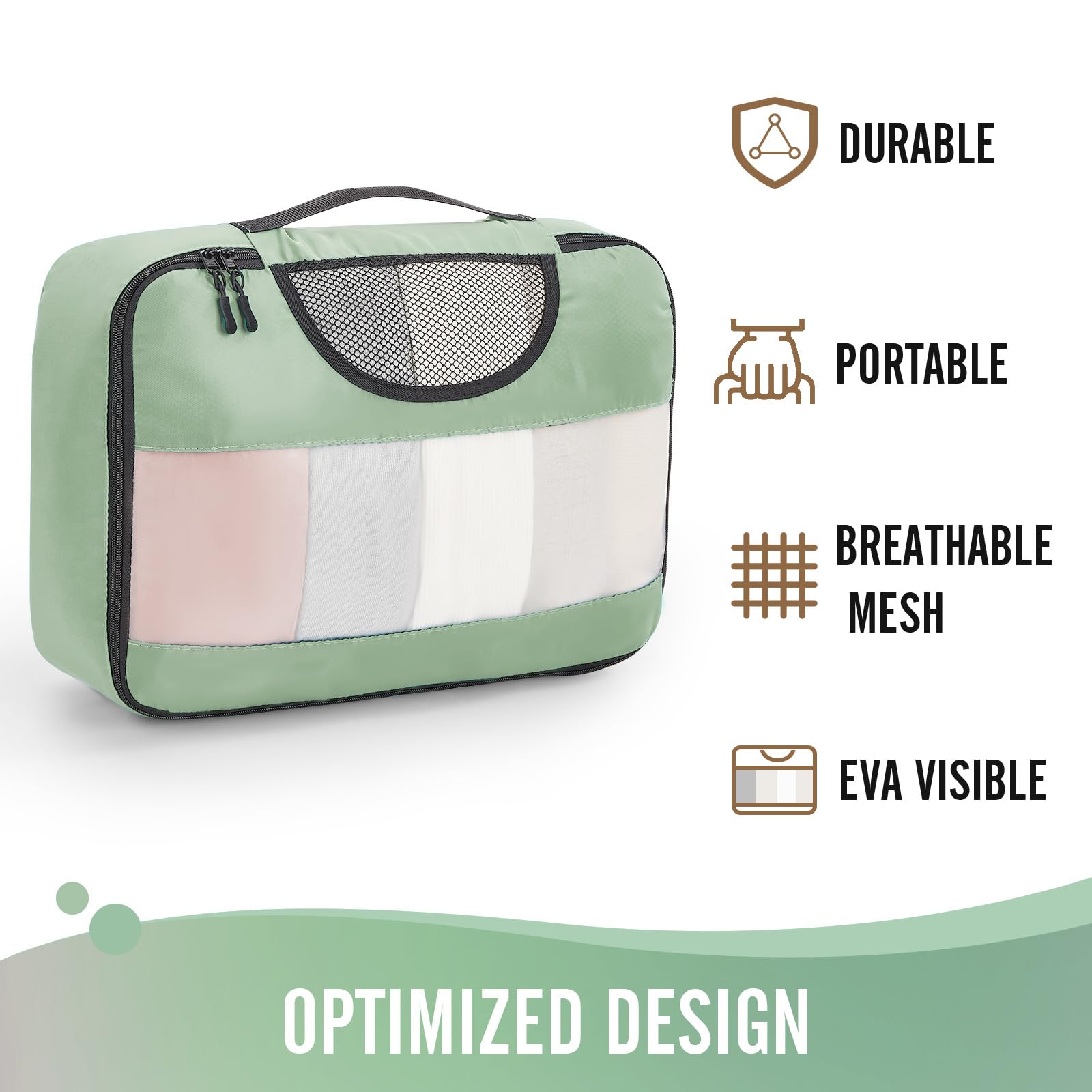 Veken 6 Piece Set Travel Packing Cubes | Matcha Green - aborderproducts