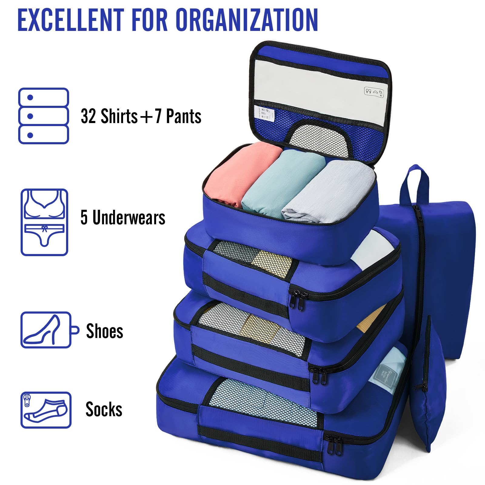 Veken 8 Piece Set Travel Packing Cubes | Klein Blue - aborderproducts