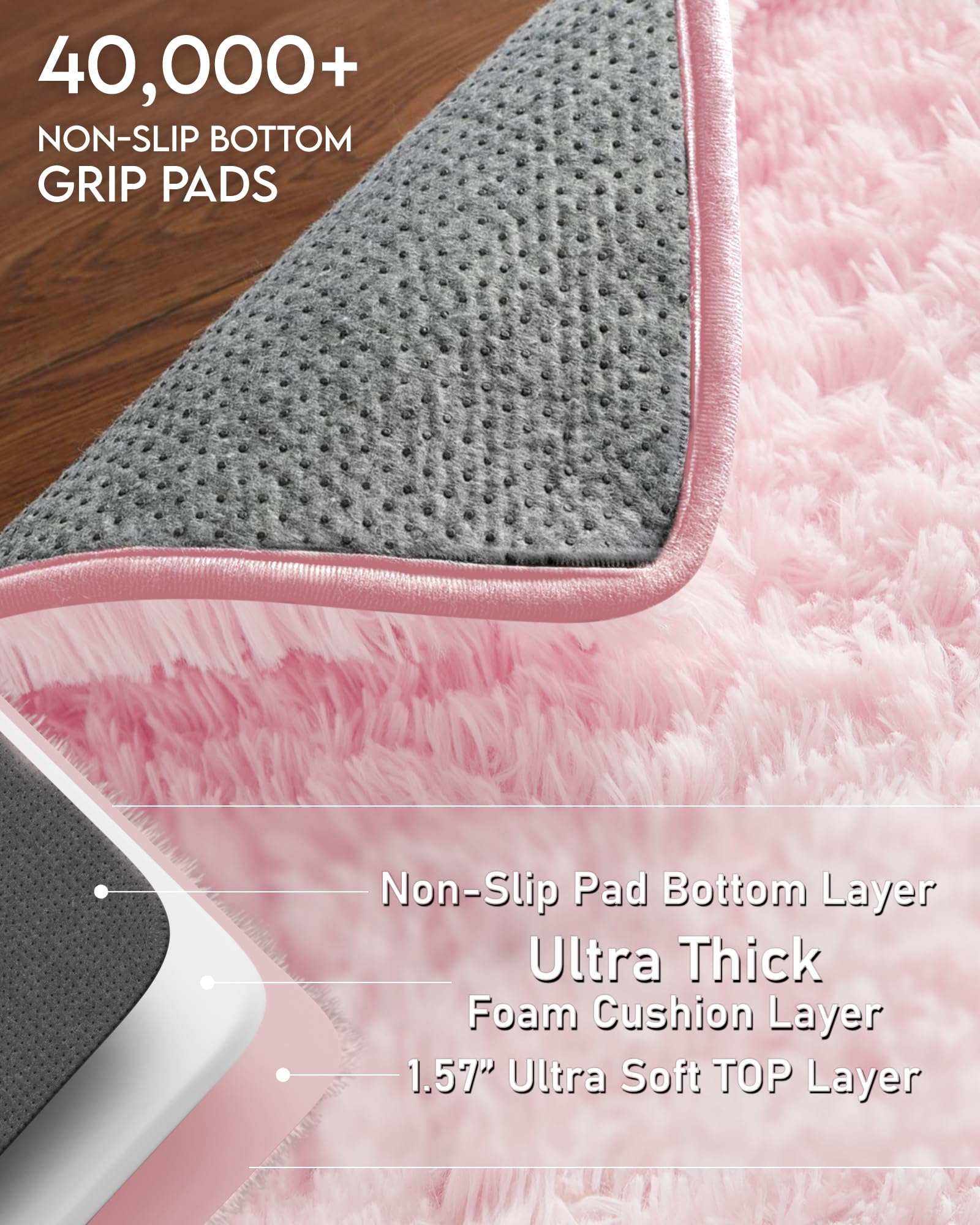 Ophanie Upgrade Fluffy Shaggy Soft Area Rug | Pink 5x8 - aborderproducts