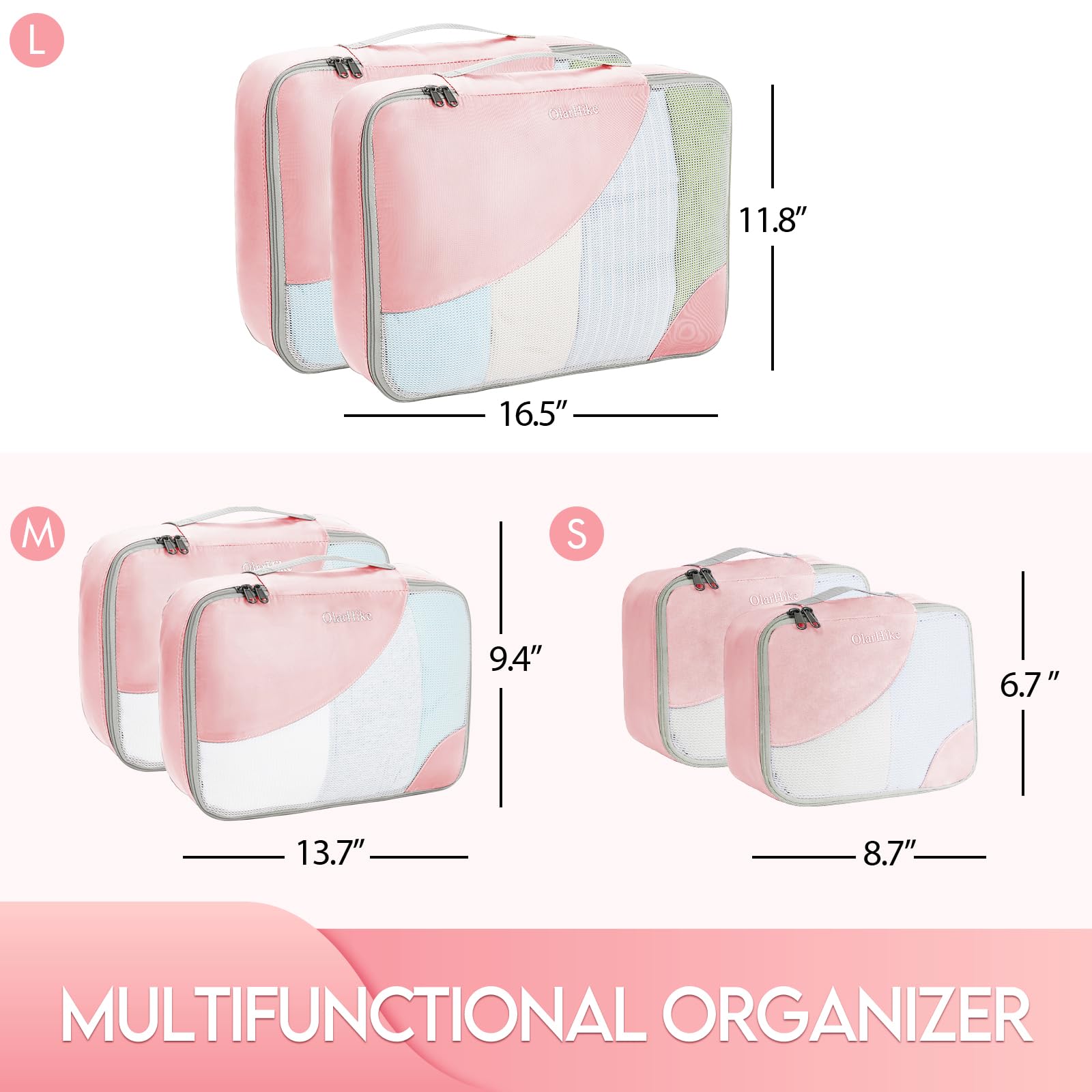 OlarHike Packing Cubes | Set Of 6 | Pink - aborderproducts