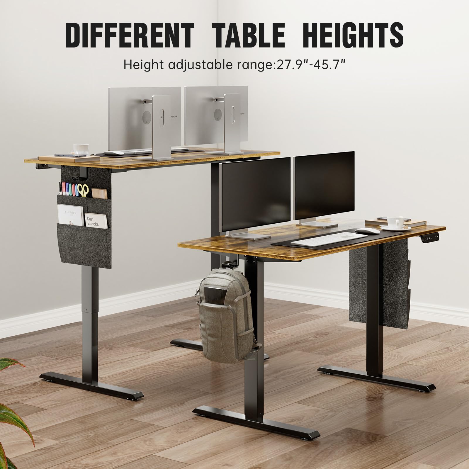 Veken Electric Standing Desk with Side Storage Pocket, 47.2x27.6 Inch 1-Inch Thick | Brown - aborderproducts