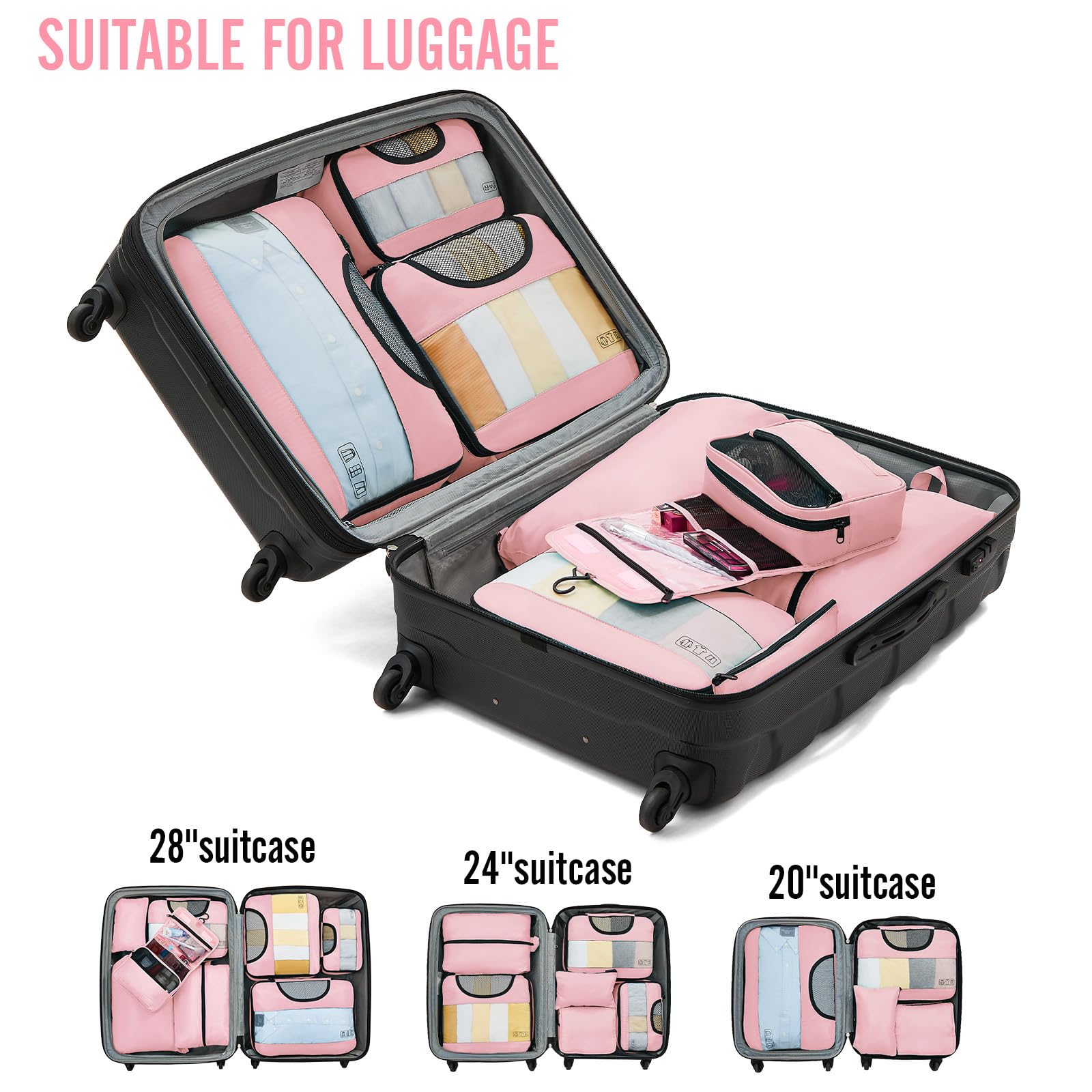 Veken 8 Piece Set Travel Packing Cubes | Pink - aborderproducts
