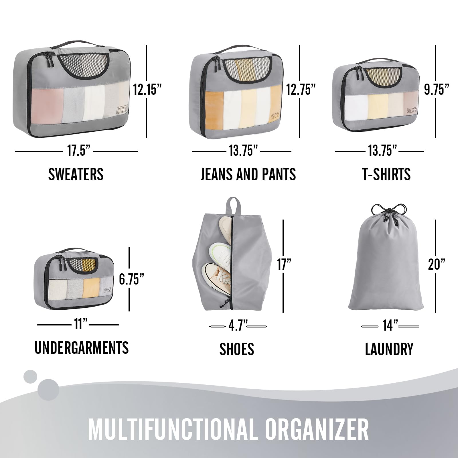 Veken Packing Cubes | 6 Set | Gray - aborderproducts