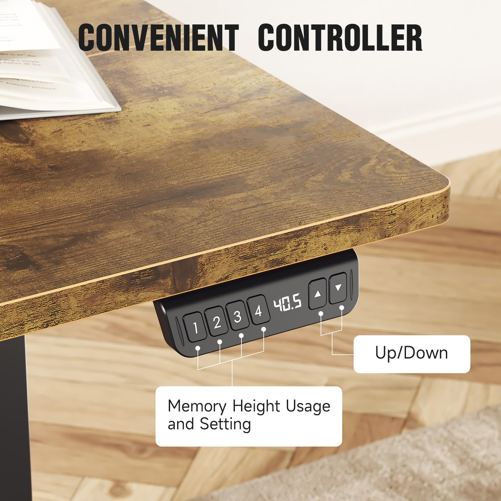 Veken Electric Standing Desk with Side Storage Pocket, 47.2x27.6 Inch 1-Inch Thick | Brown - aborderproducts
