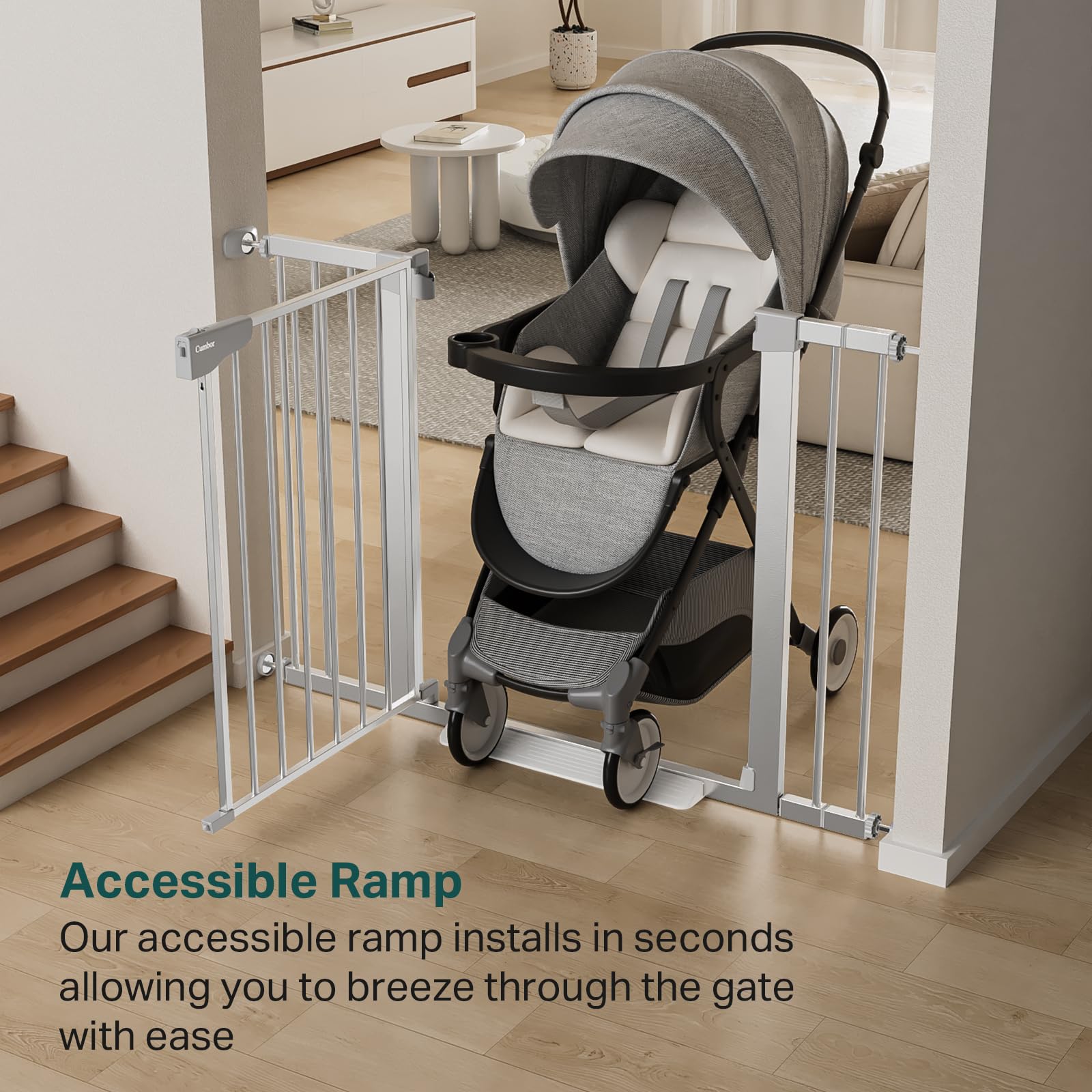 CUMBOR | SAFETY GATE | 29.7-46"W x 30.5"H | Silver - aborderproducts