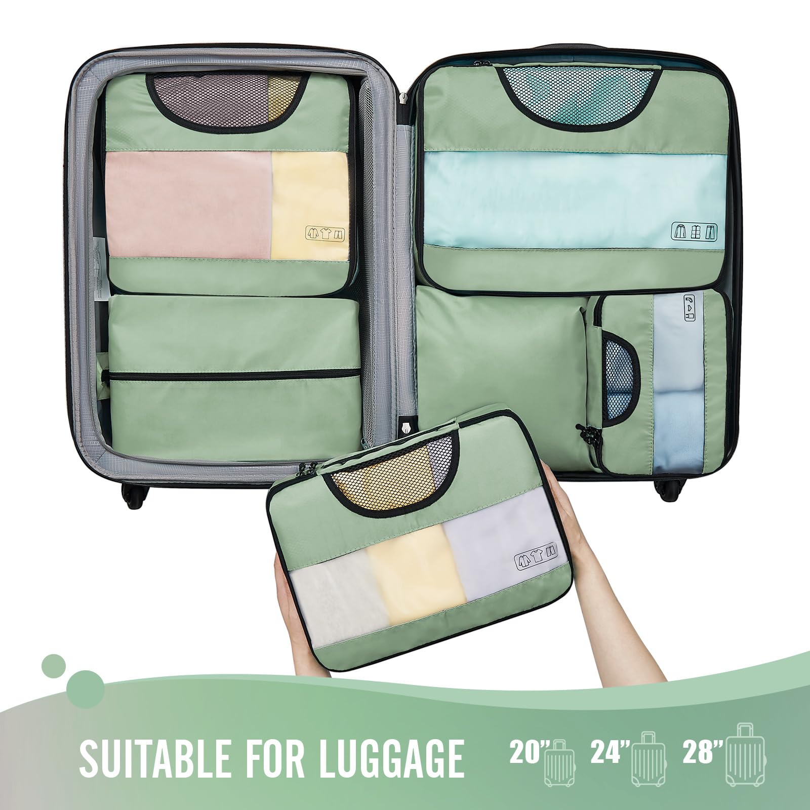 Veken 6 Piece Set Travel Packing Cubes | Matcha Green - aborderproducts