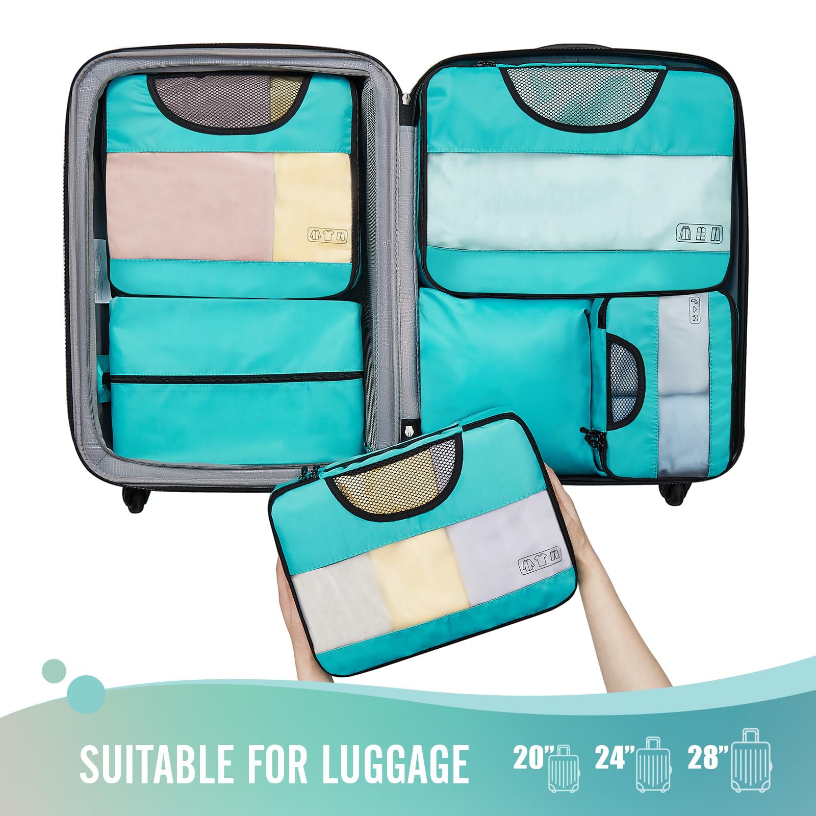 Veken Packing Cubes | 6 Set | Cyan - aborderproducts