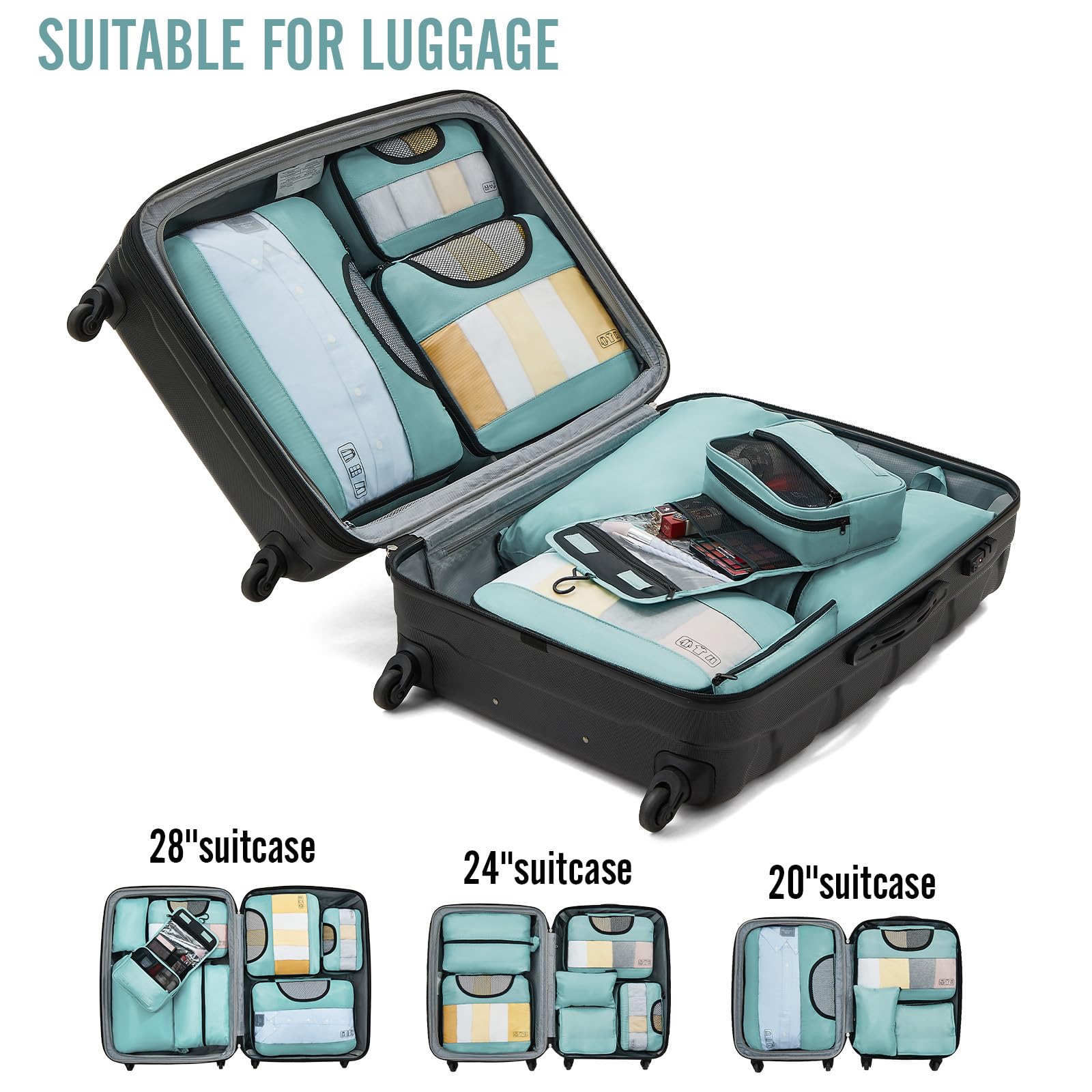 Veken 8 Piece Set Travel Packing Cubes | Dusty Blue - aborderproducts