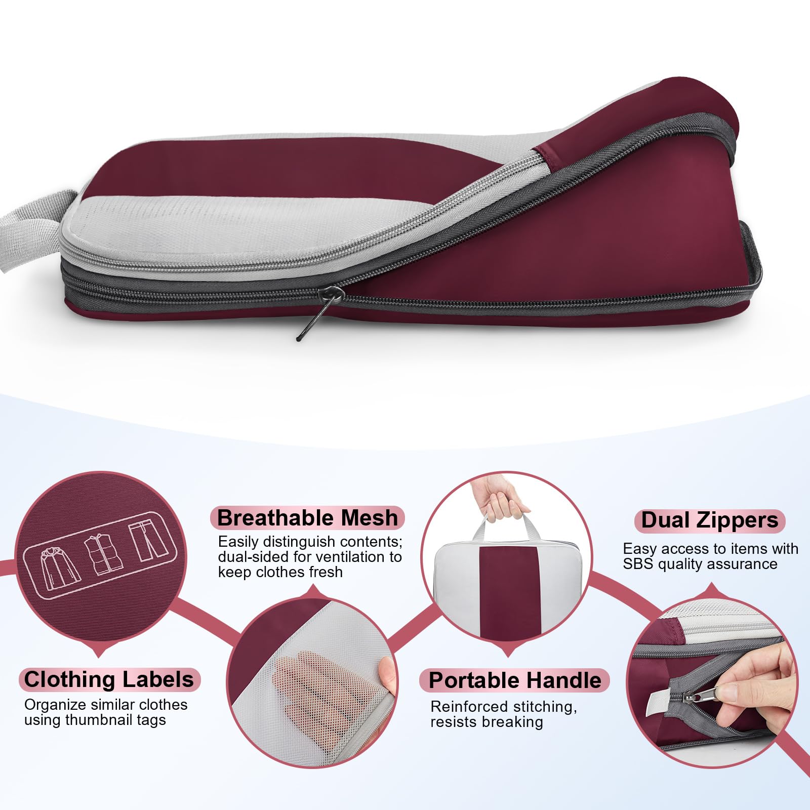 OlarHike | Compression Packing Cubes | 8 Sets | Burgundy - aborderproducts