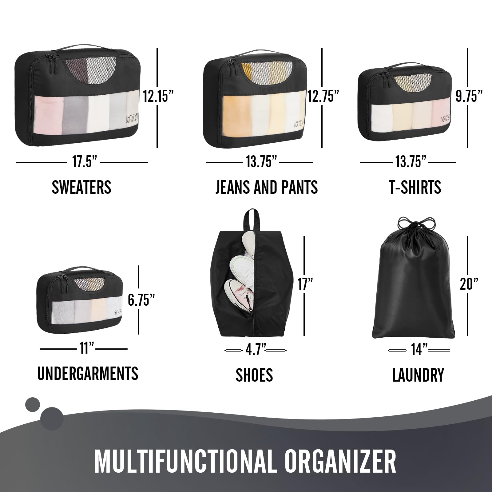 Veken Packing Cubes | 6 Set | Jet Black - aborderproducts