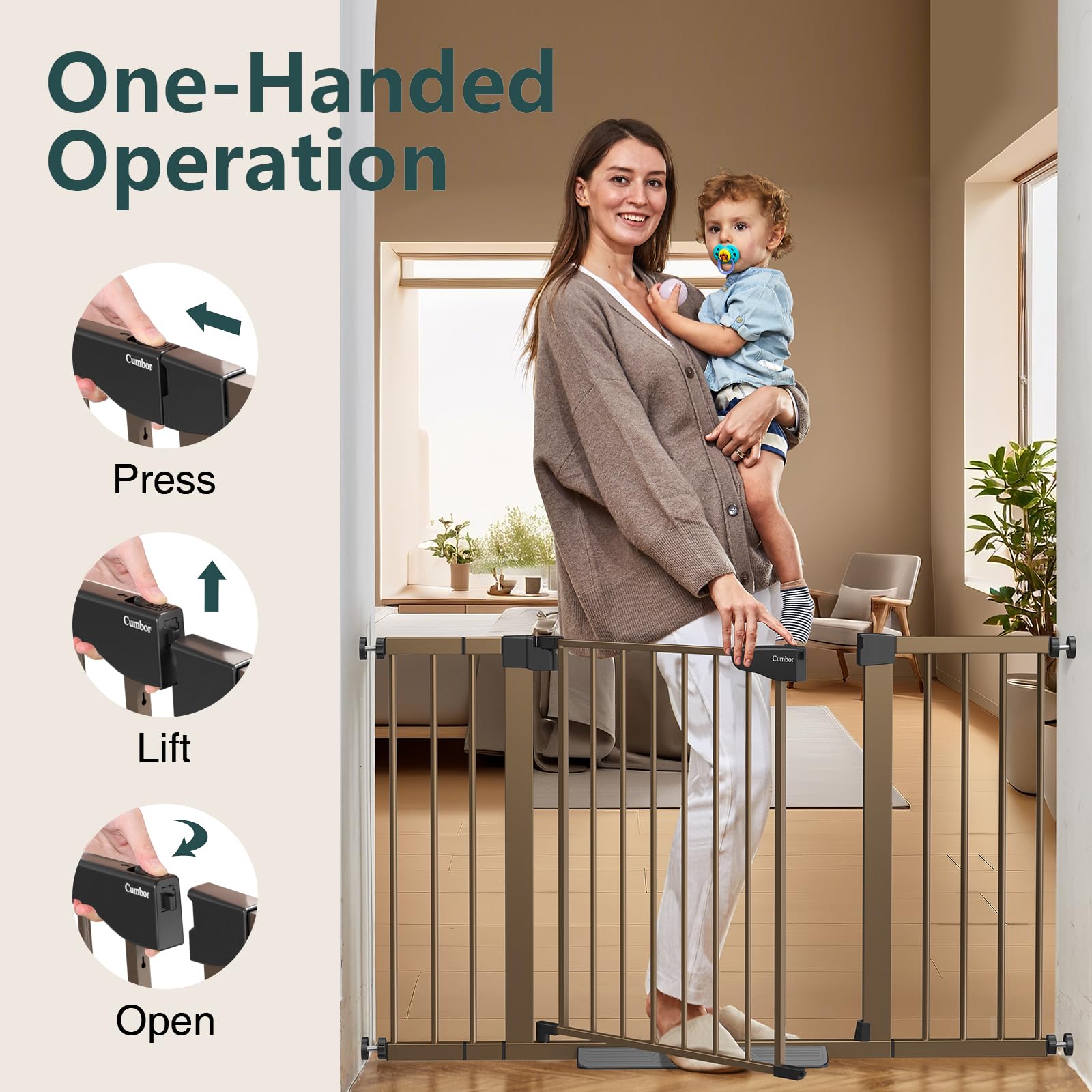 Cumbor | 29.7"-51.5" x 30.5" | Baby Gate Extra Wide | Brown - aborderproducts