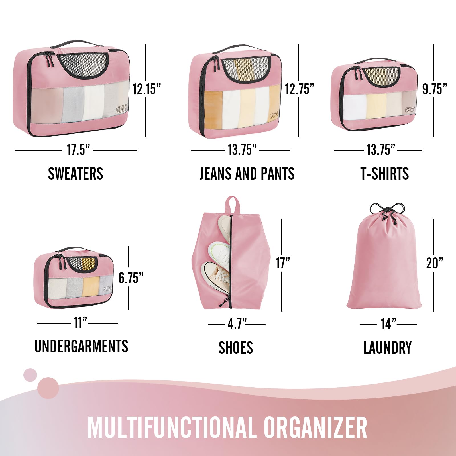 Veken Packing Cubes | 6 Set | Pink - aborderproducts