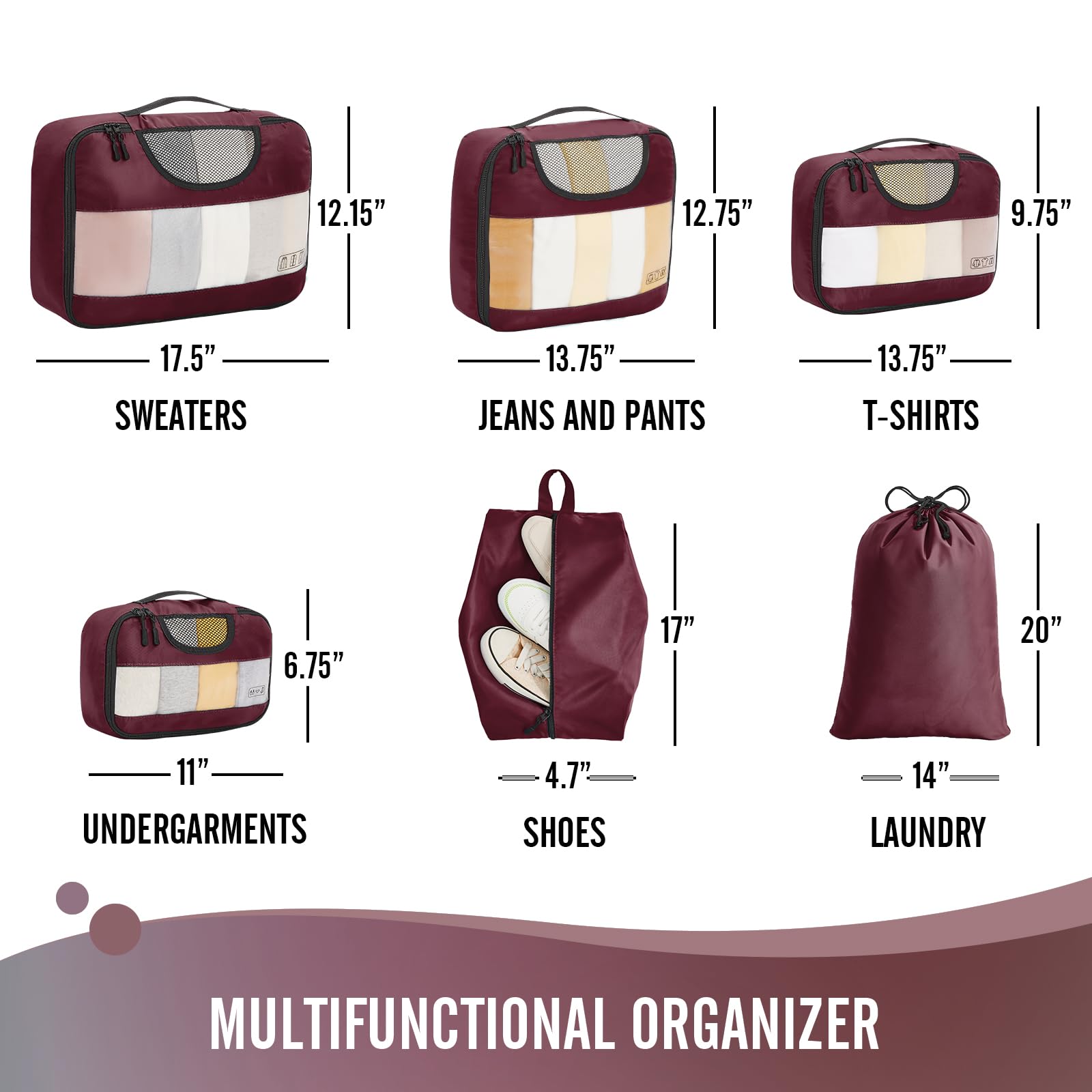 Veken Packing Cubes | 6 Set | Wine Red - aborderproducts