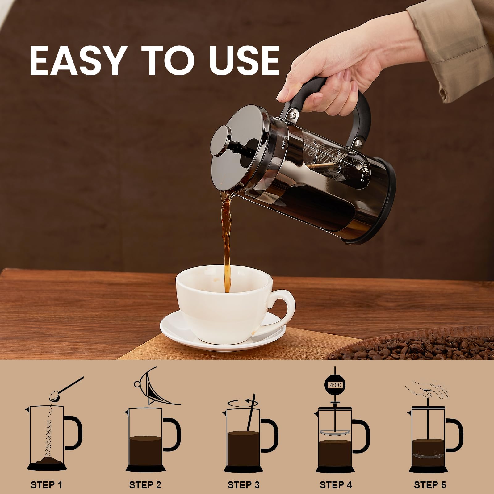 BAYKA French Press | 21 oz | Dark Pewter - aborderproducts