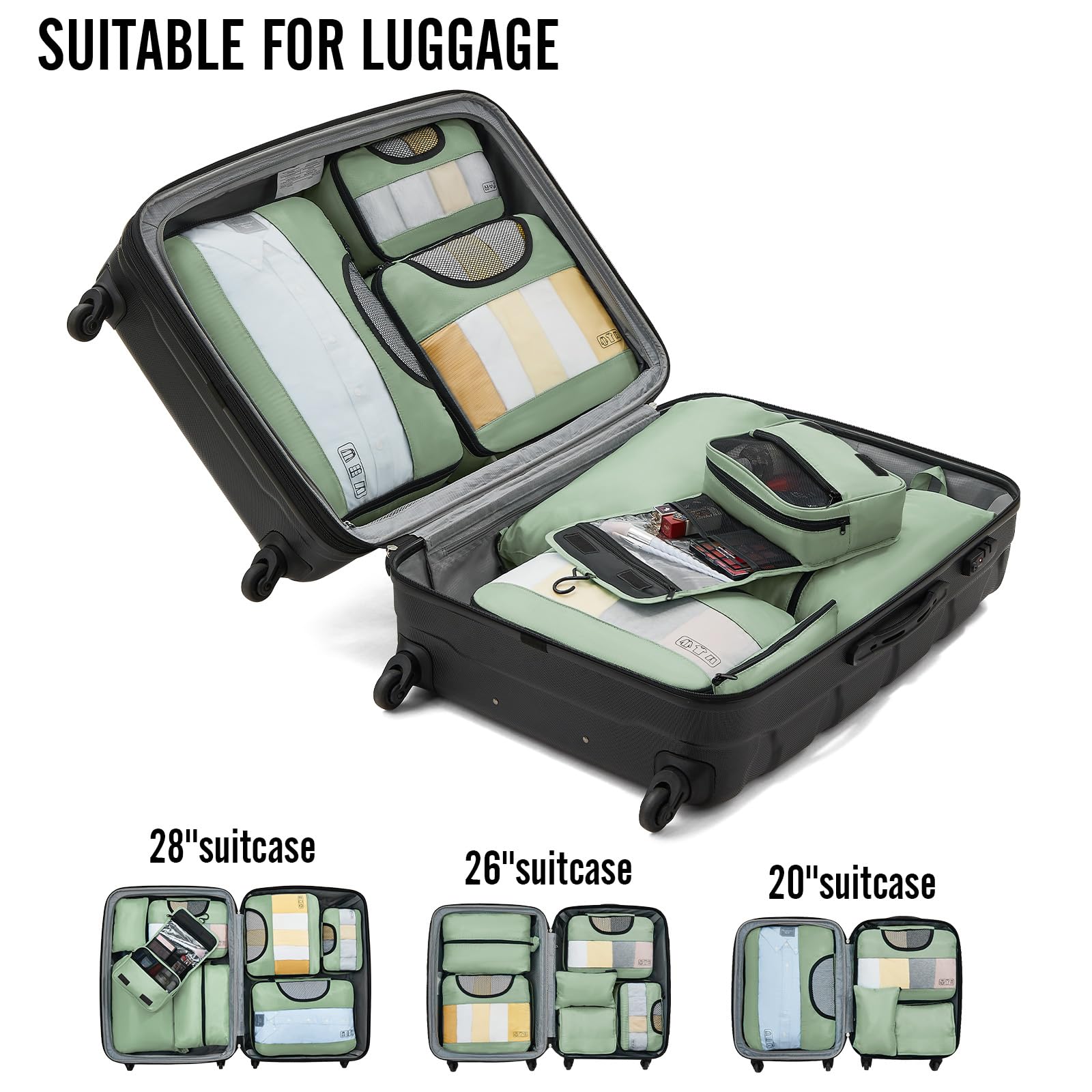 Veken 8 Piece Set Travel Packing Cubes | Matcha Green - aborderproducts