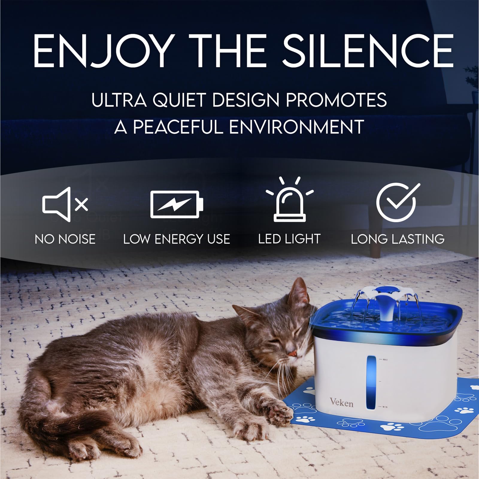 Veken 95oz/2.8L Cat Water Fountain | Blue - aborderproducts