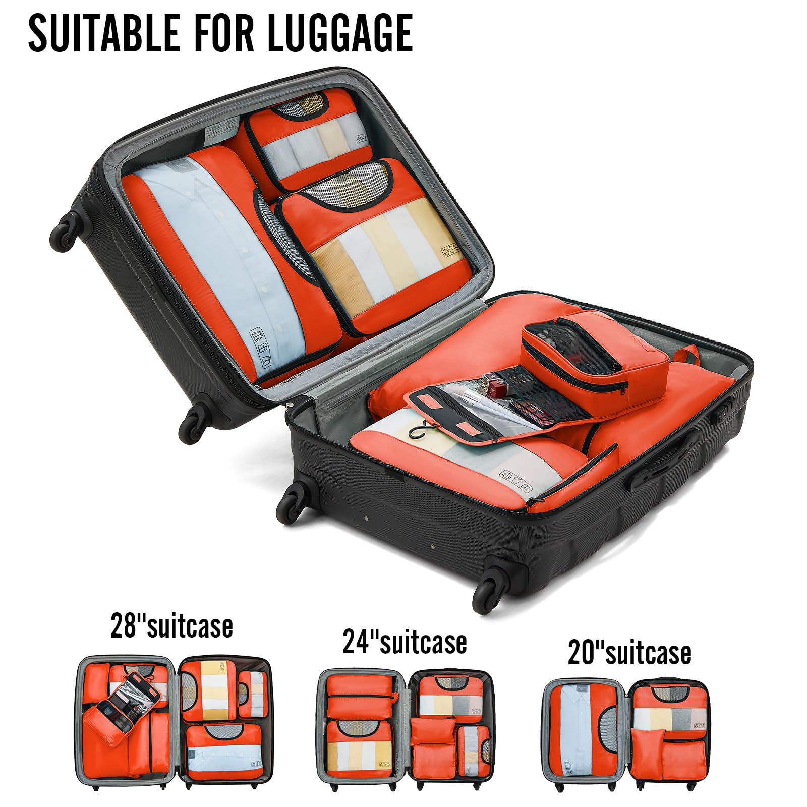 Veken 8 Piece Set Travel Packing Cubes | Orange - aborderproducts