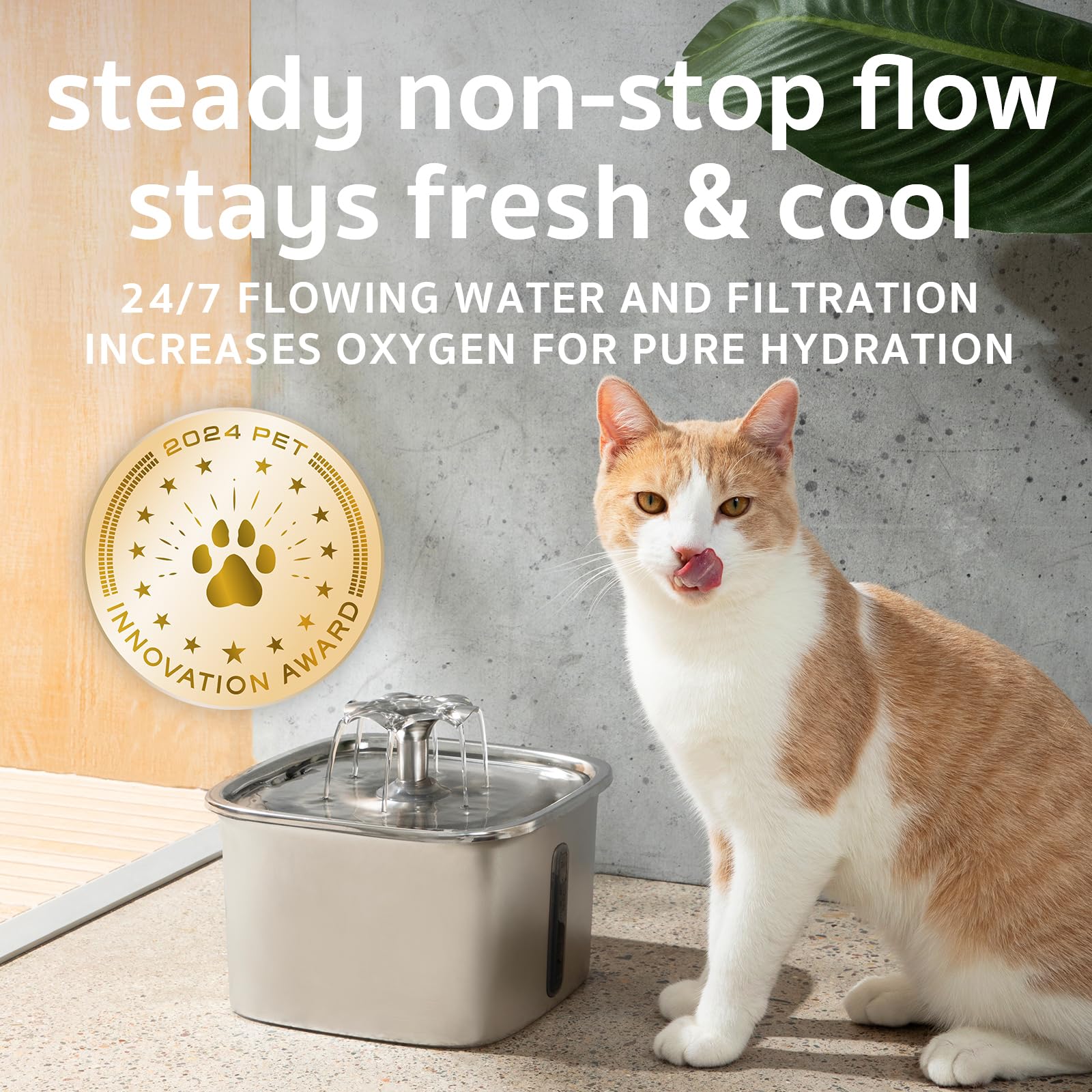 Veken | Stainless Steel Cat Water Fountain | 95oz/2.8L | Silver - aborderproducts