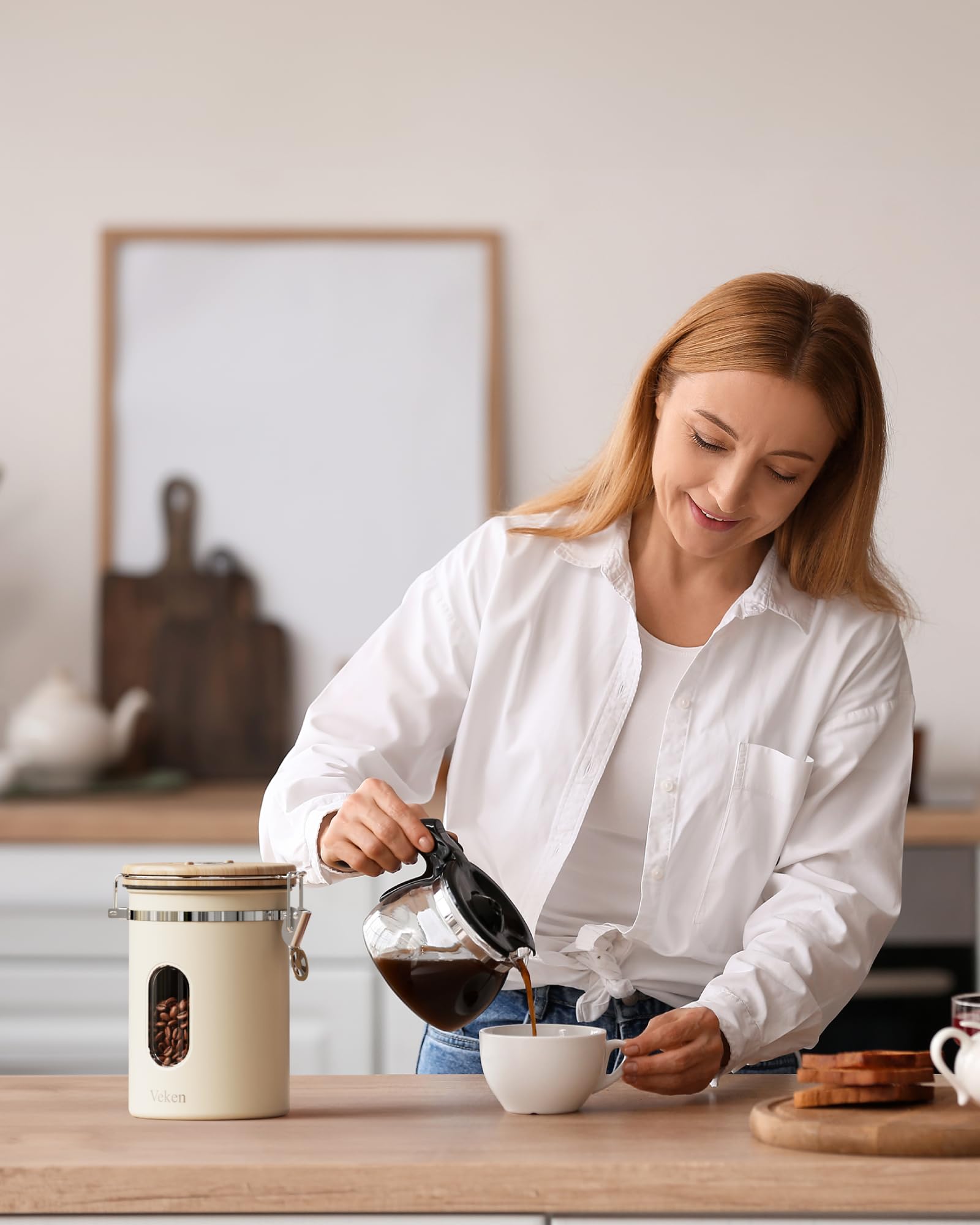 Veken Coffee Canister | 22oz | Cream - aborderproducts