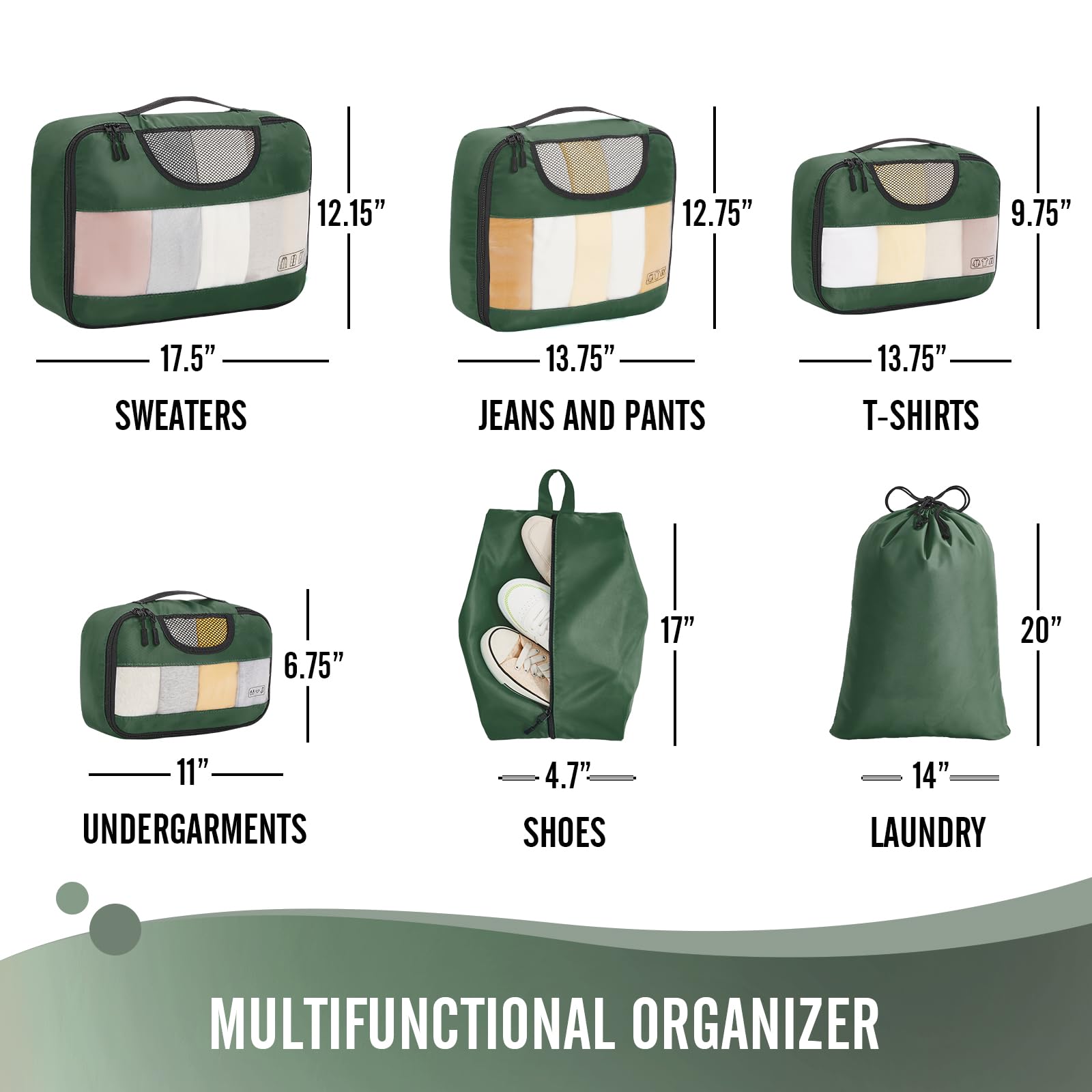 Veken Packing Cubes | 6 Set | Olive Green - aborderproducts