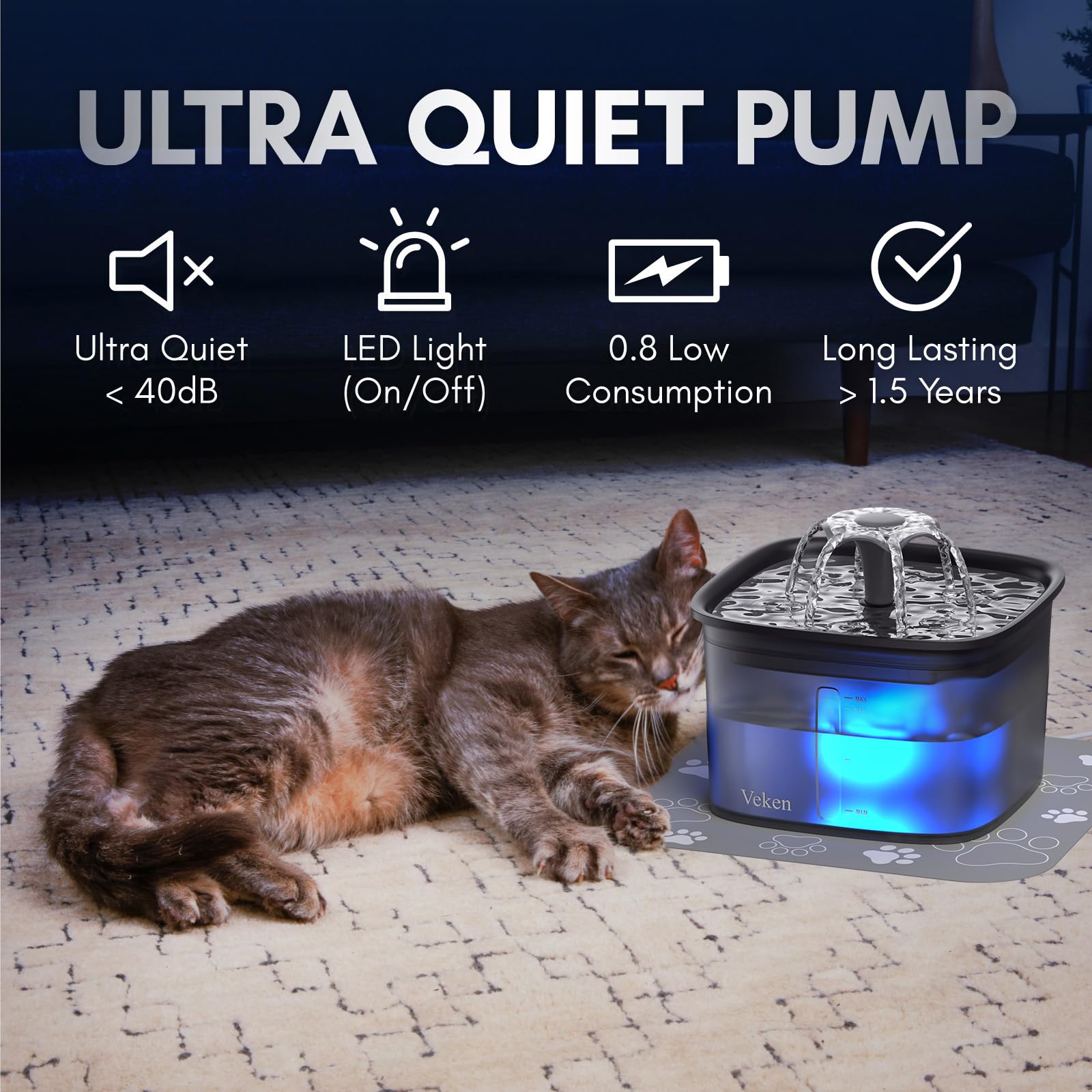 Veken 95oz/2.8L Cat Water Fountain | Black - aborderproducts