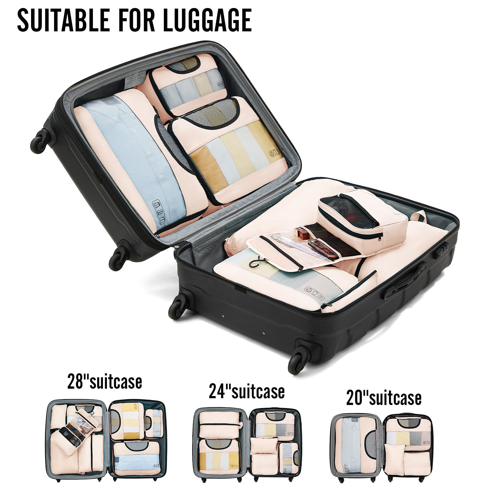 Veken 8 Piece Set Travel Packing Cubes | Cream - aborderproducts
