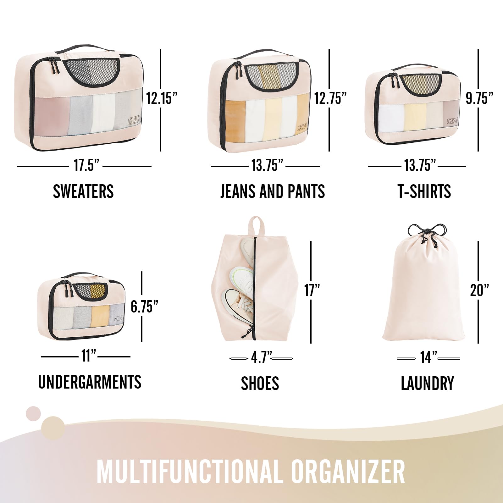 Veken Packing Cubes | 6 Set | Cream - aborderproducts