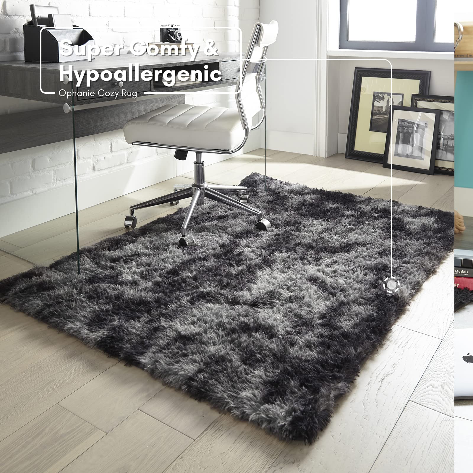 Ophanie Upgrade Fluffy Shaggy Soft Area Rug | Tie Dyed Grey & White 8x10 - aborderproducts