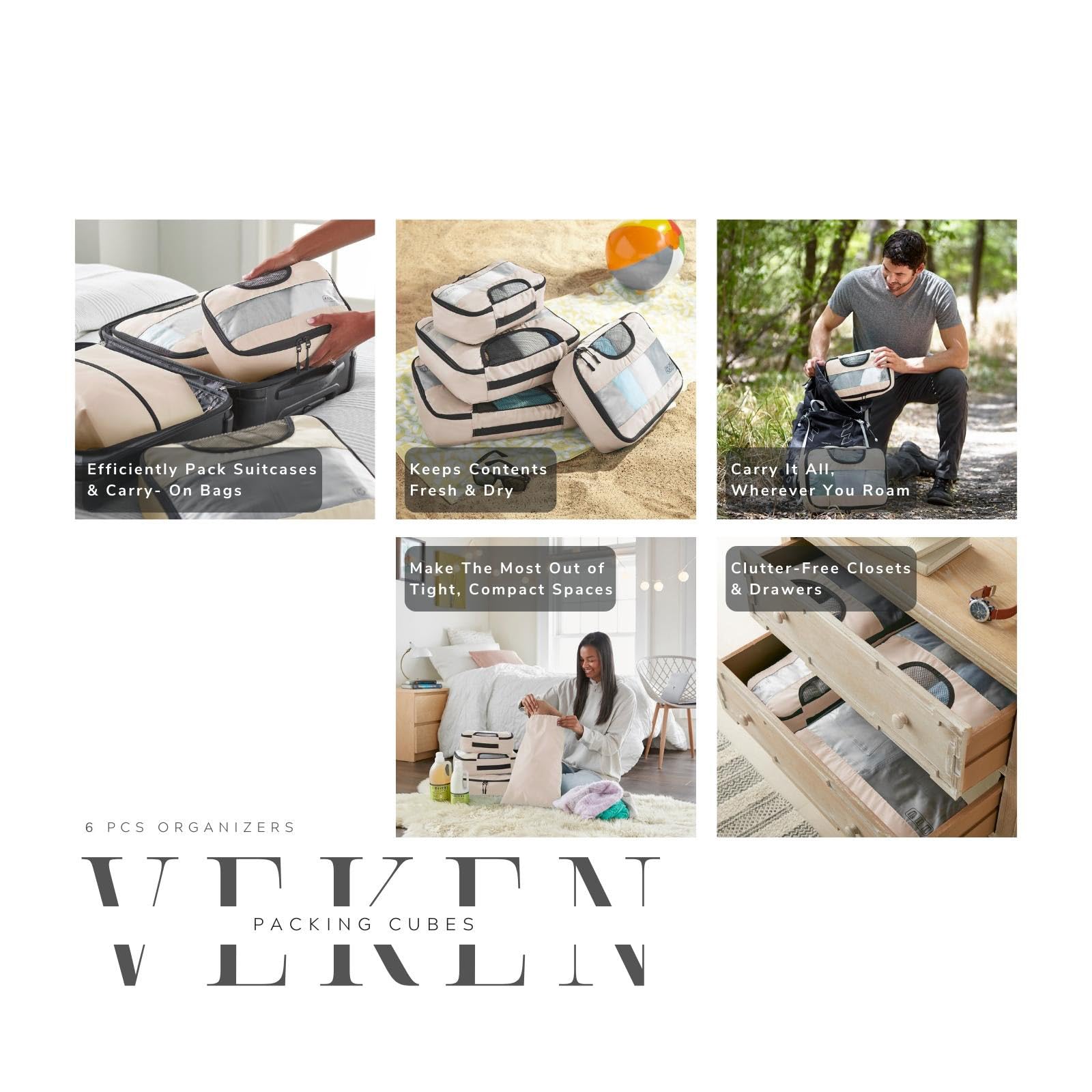 Veken Packing Cubes | 6 Set | Cream - aborderproducts