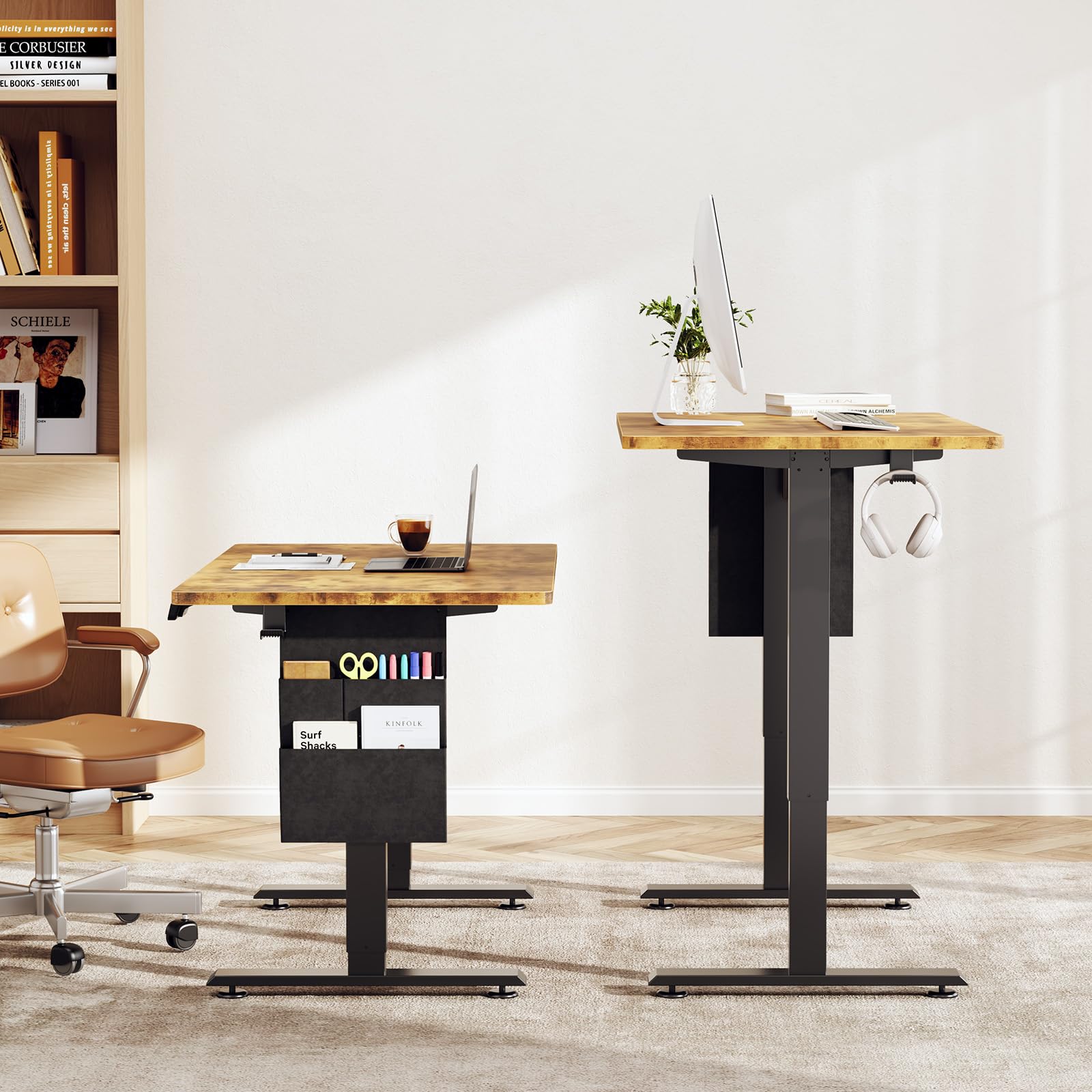 Veken Electric Standing Desk with Side Storage Pocket, 47.2x27.6 Inch 1-Inch Thick | Brown - aborderproducts