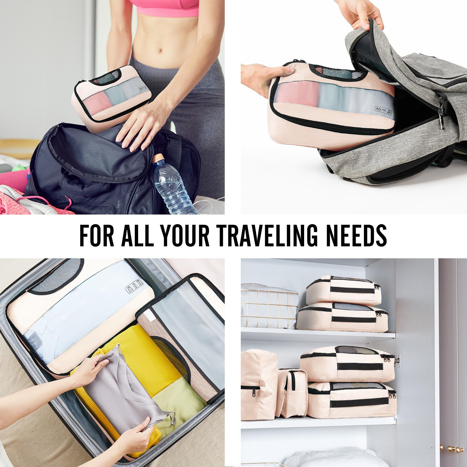 Veken 8 Piece Set Travel Packing Cubes | Cream - aborderproducts