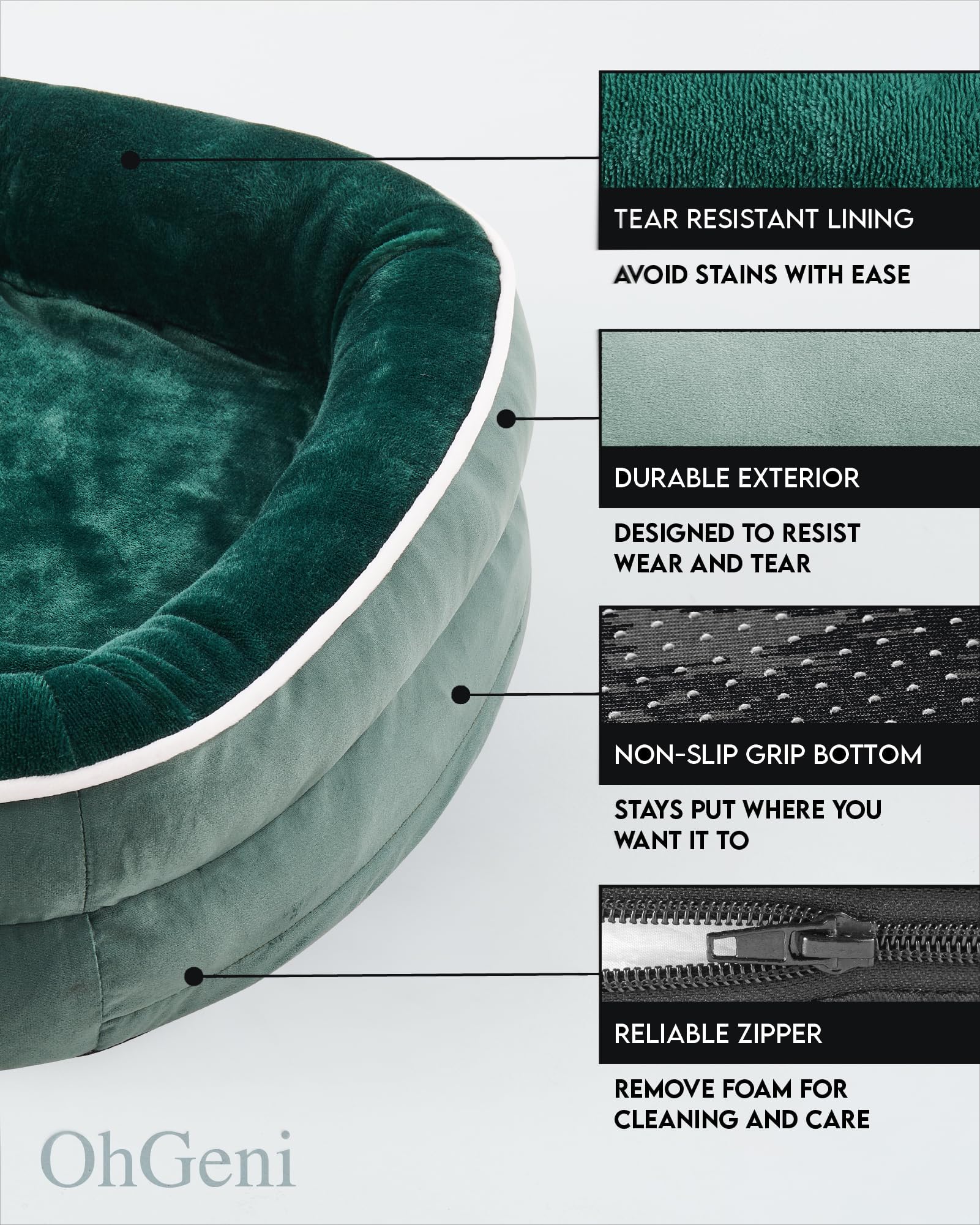 OhGeni | Orthopedic Dog Couch Bed | Large (35 x 28 x 6 Inch)| Dark Green - aborderproducts