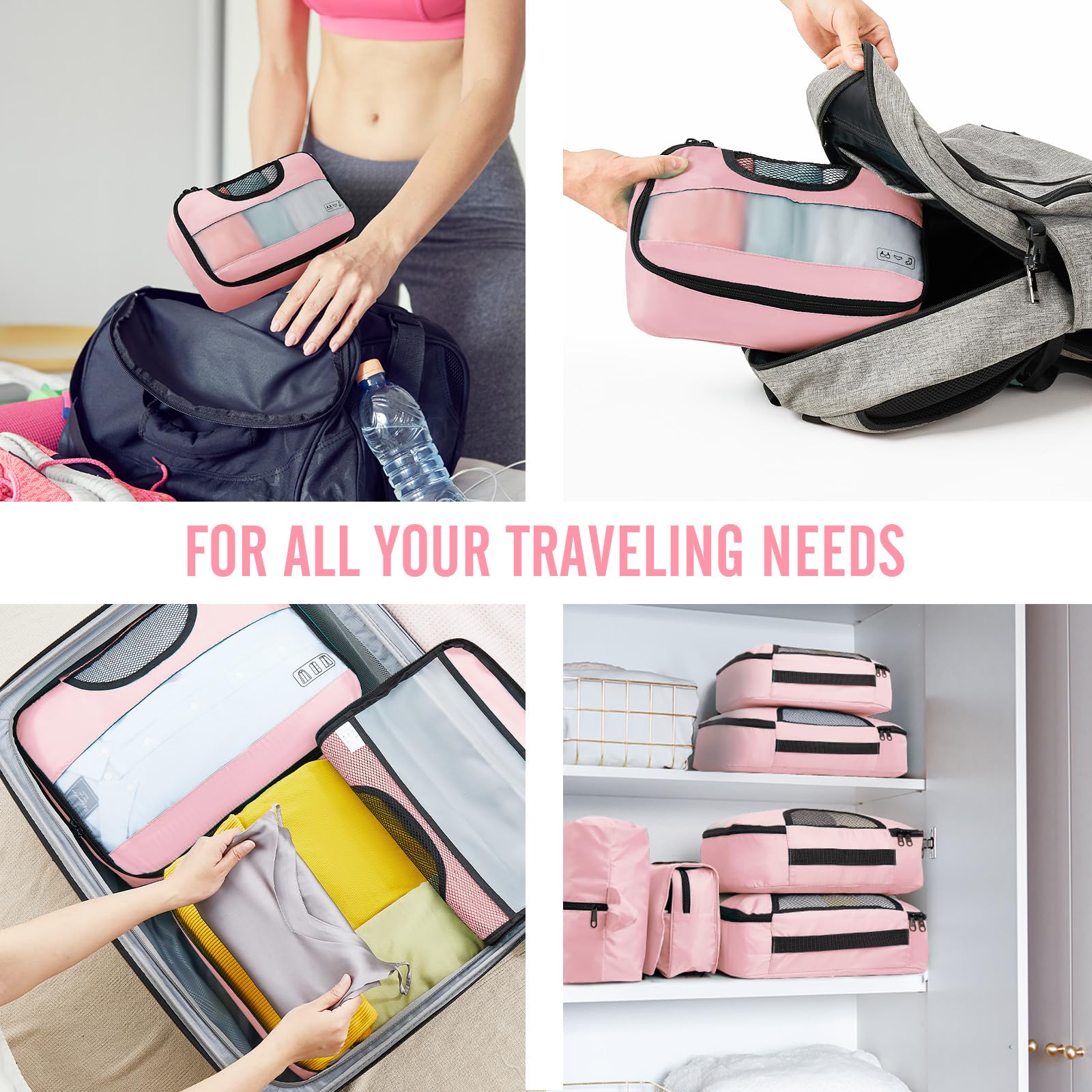 Veken 8 Piece Set Travel Packing Cubes | Pink - aborderproducts