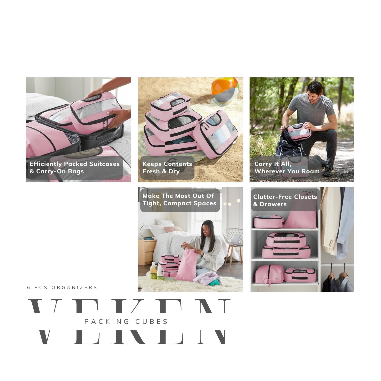 Veken Packing Cubes | 6 Set | Pink - aborderproducts