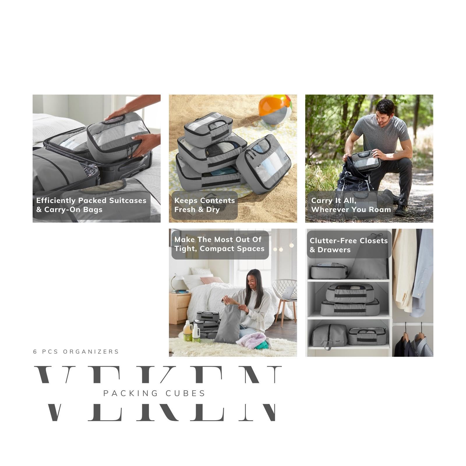 Veken Packing Cubes | 6 Set | Gray - aborderproducts