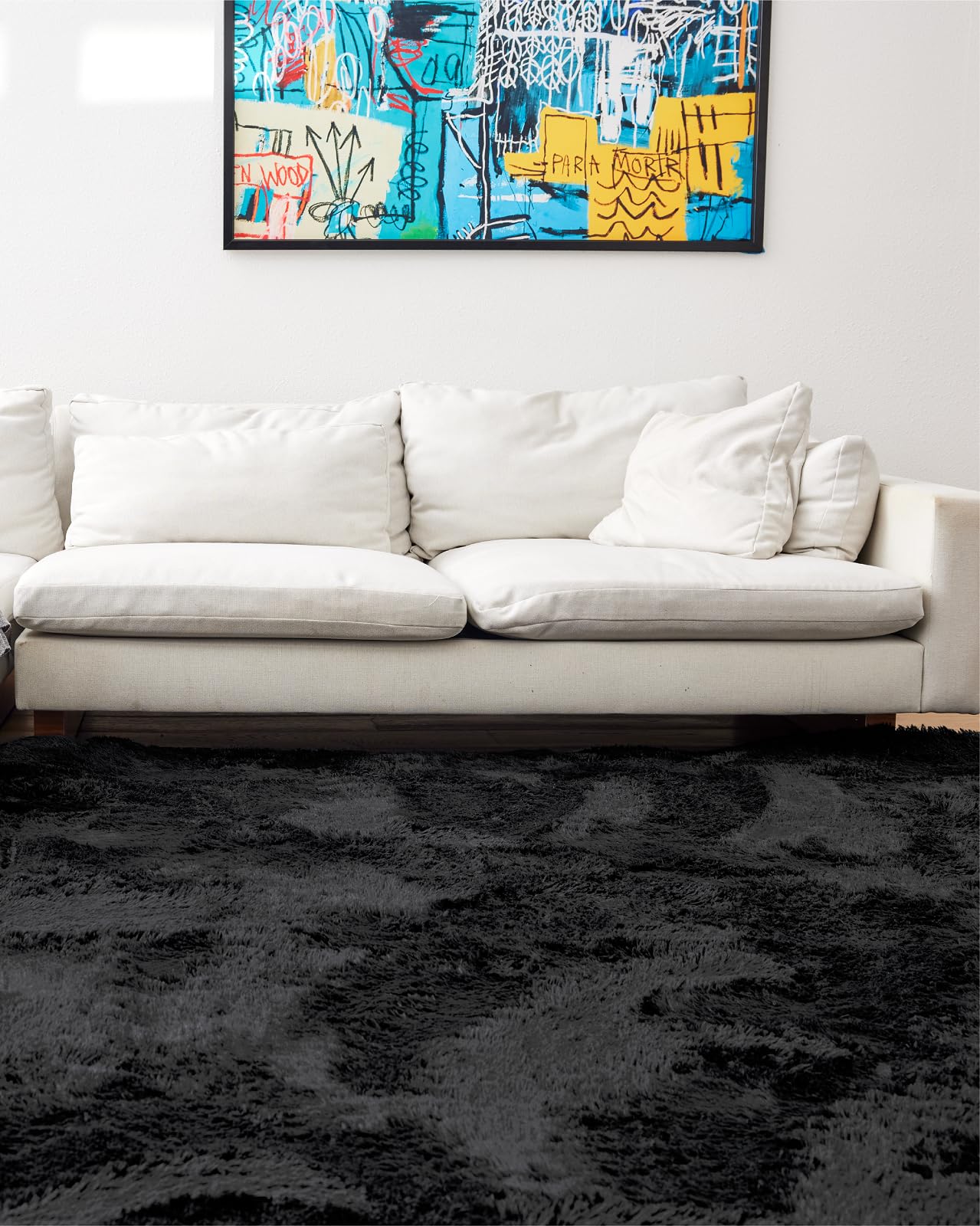 Ophanie Upgrade Fluffy Shaggy Soft Area Rug | Black 8x10 - aborderproducts