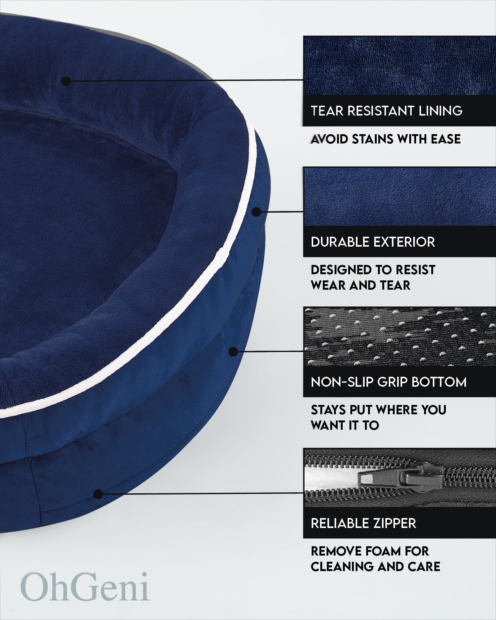 OhGeni | Orthopedic Dog Couch Bed | Large (35 x 28 x 6 Inch)| Blue - aborderproducts