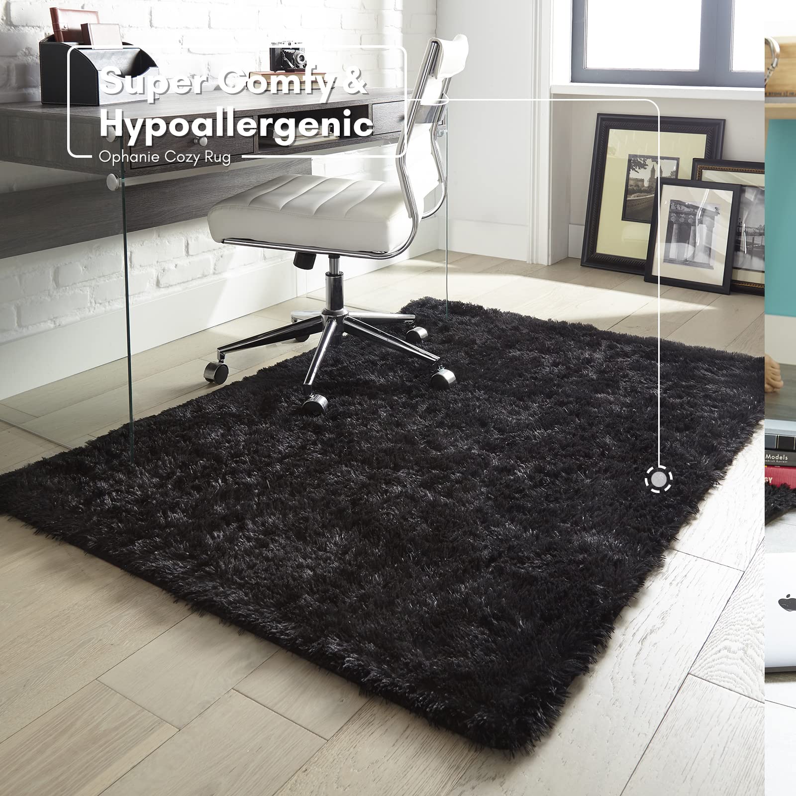 Ophanie Upgrade Fluffy Shaggy Soft Area Rug | Black 4x6 - aborderproducts