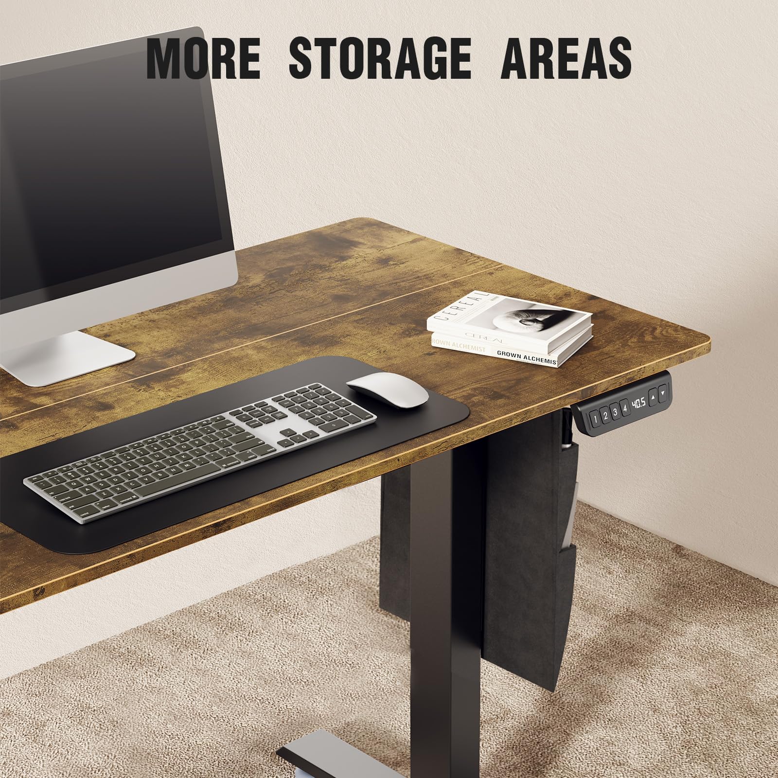 Veken Electric Standing Desk with Side Storage Pocket, 47.2x27.6 Inch 1-Inch Thick | Brown - aborderproducts
