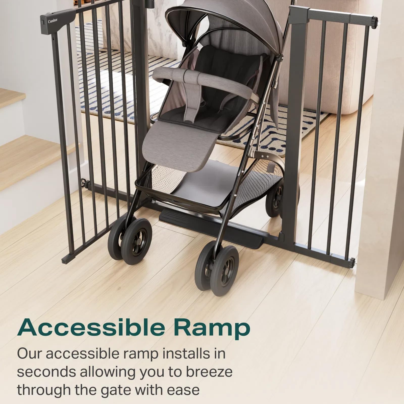 Cumbor | 29.7"-51.5" x 36" | Baby Gate Extra Wide | Black - aborderproducts