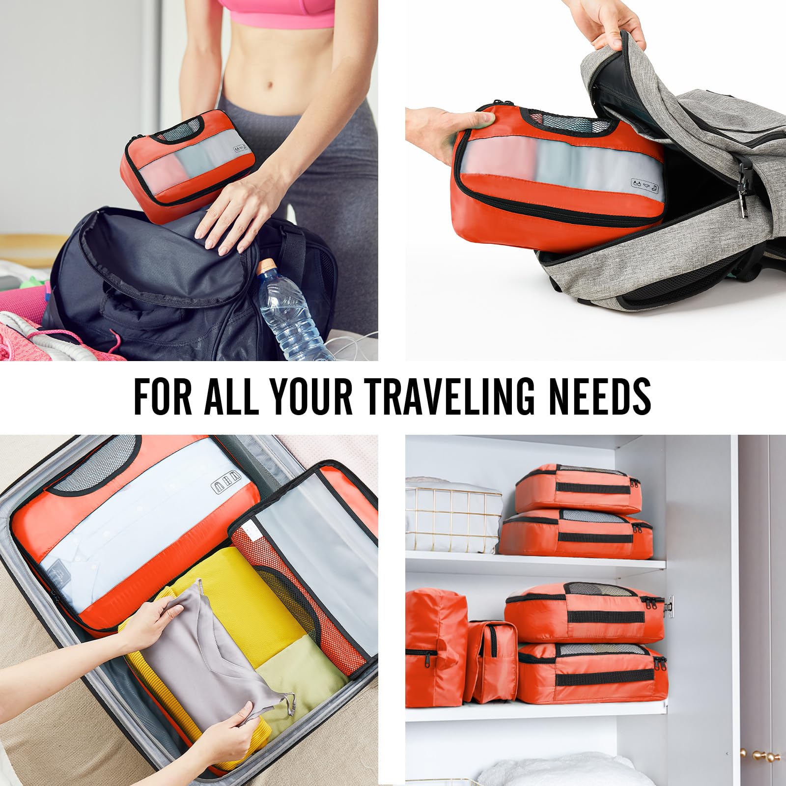 Veken 8 Piece Set Travel Packing Cubes | Orange - aborderproducts