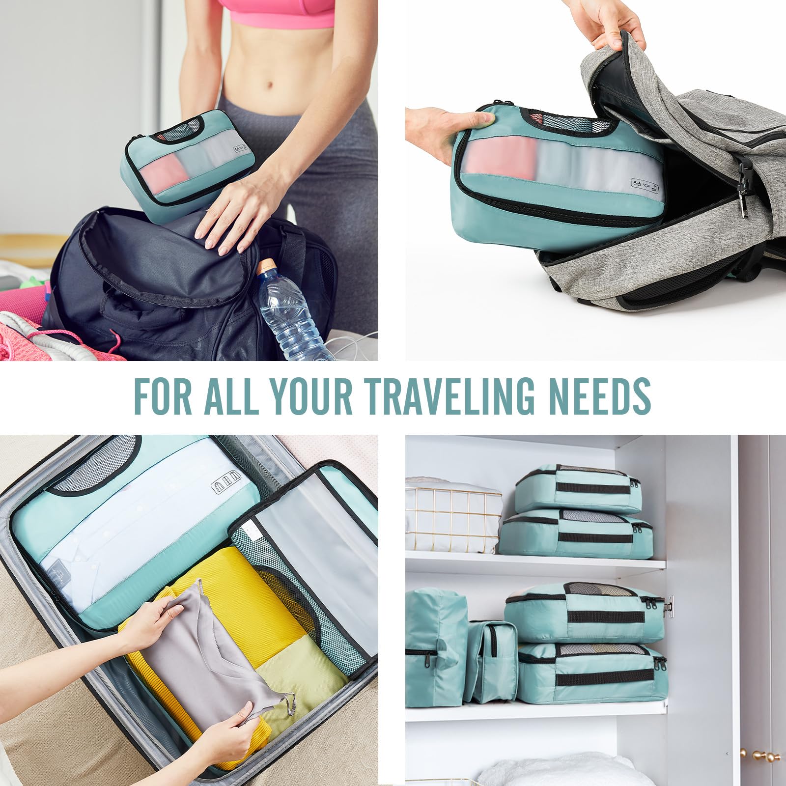Veken 8 Piece Set Travel Packing Cubes | Dusty Blue - aborderproducts