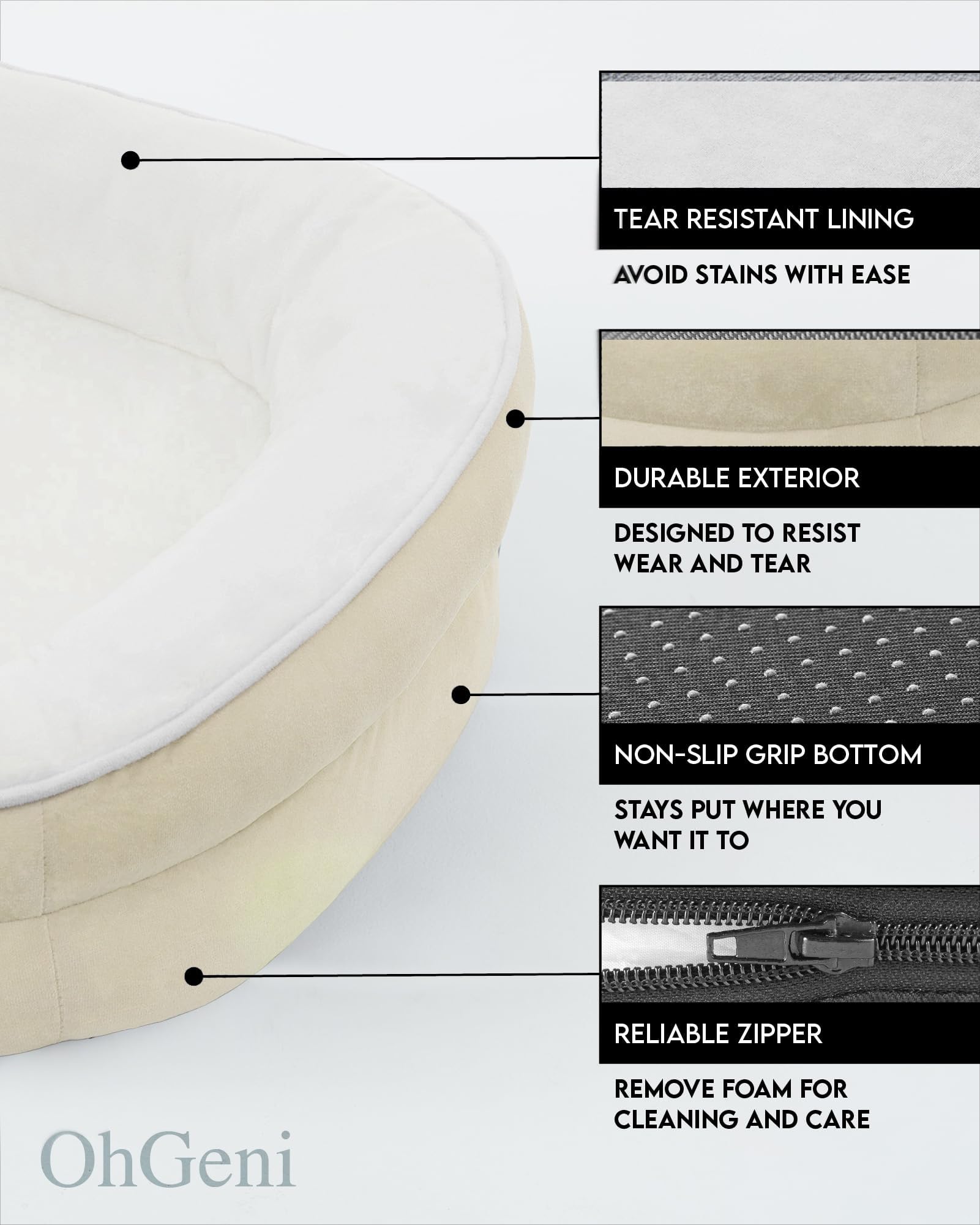 OhGeni | Orthopedic Dog Couch Bed | Large (35 x 28 x 6 Inch)|Beige - aborderproducts