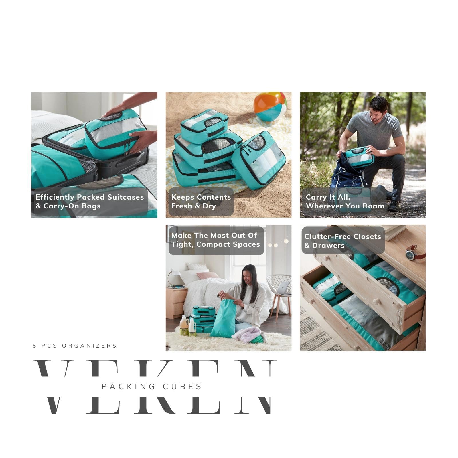 Veken Packing Cubes | 6 Set | Cyan - aborderproducts