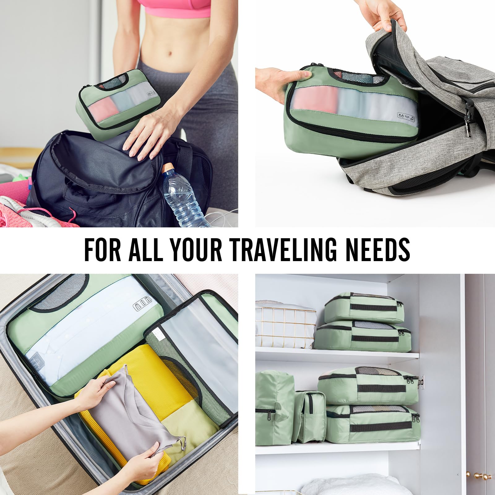 Veken 8 Piece Set Travel Packing Cubes | Matcha Green - aborderproducts