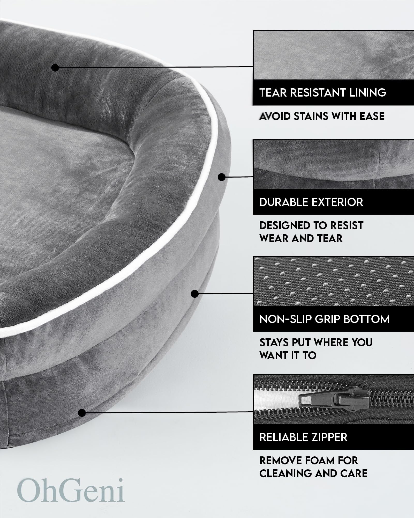 OhGeni | Orthopedic Dog Couch Bed| XXX-Large (53 x 42 x 9 Inch)|Gray - aborderproducts